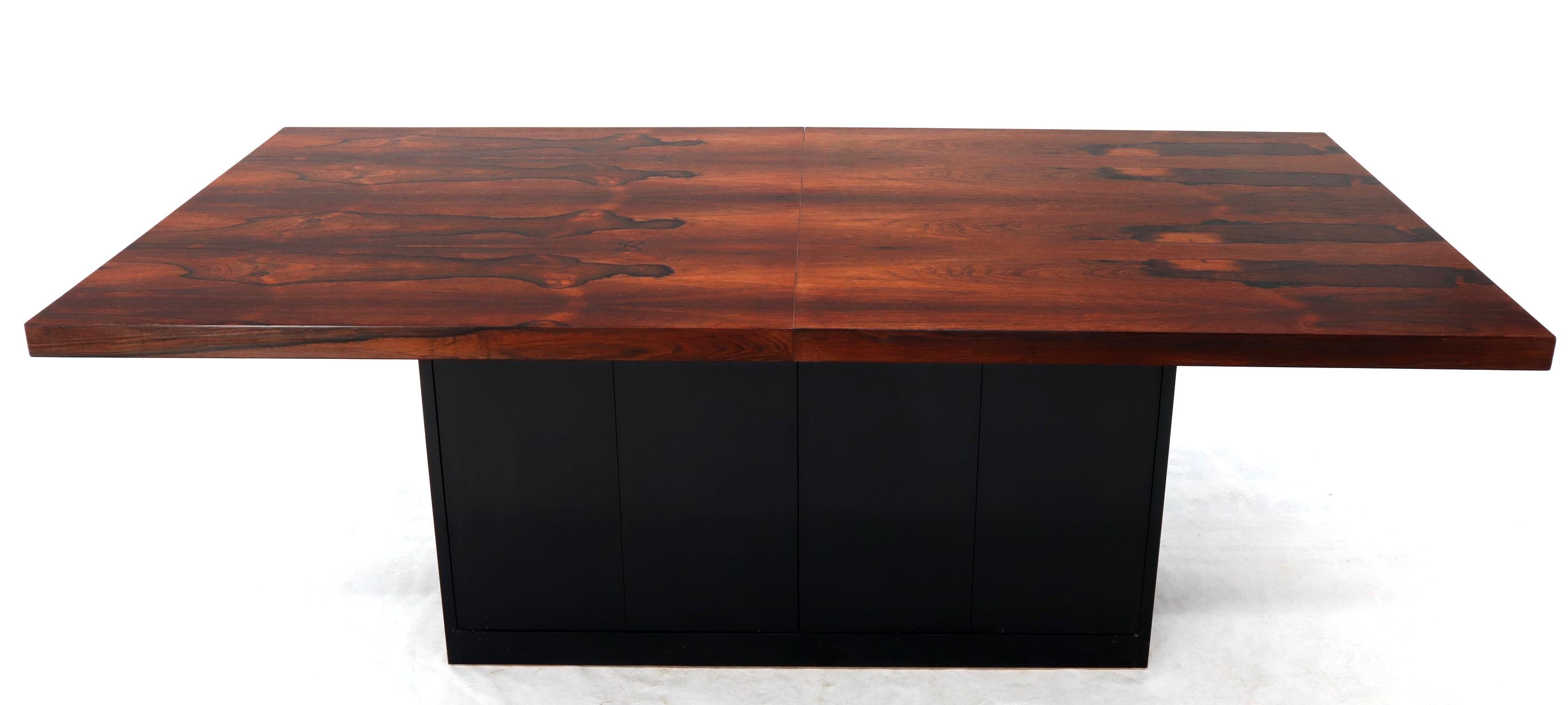 American Rosewood Black Lacquer Leaf Storing Single Pedestal Dining Table Harvey Probber