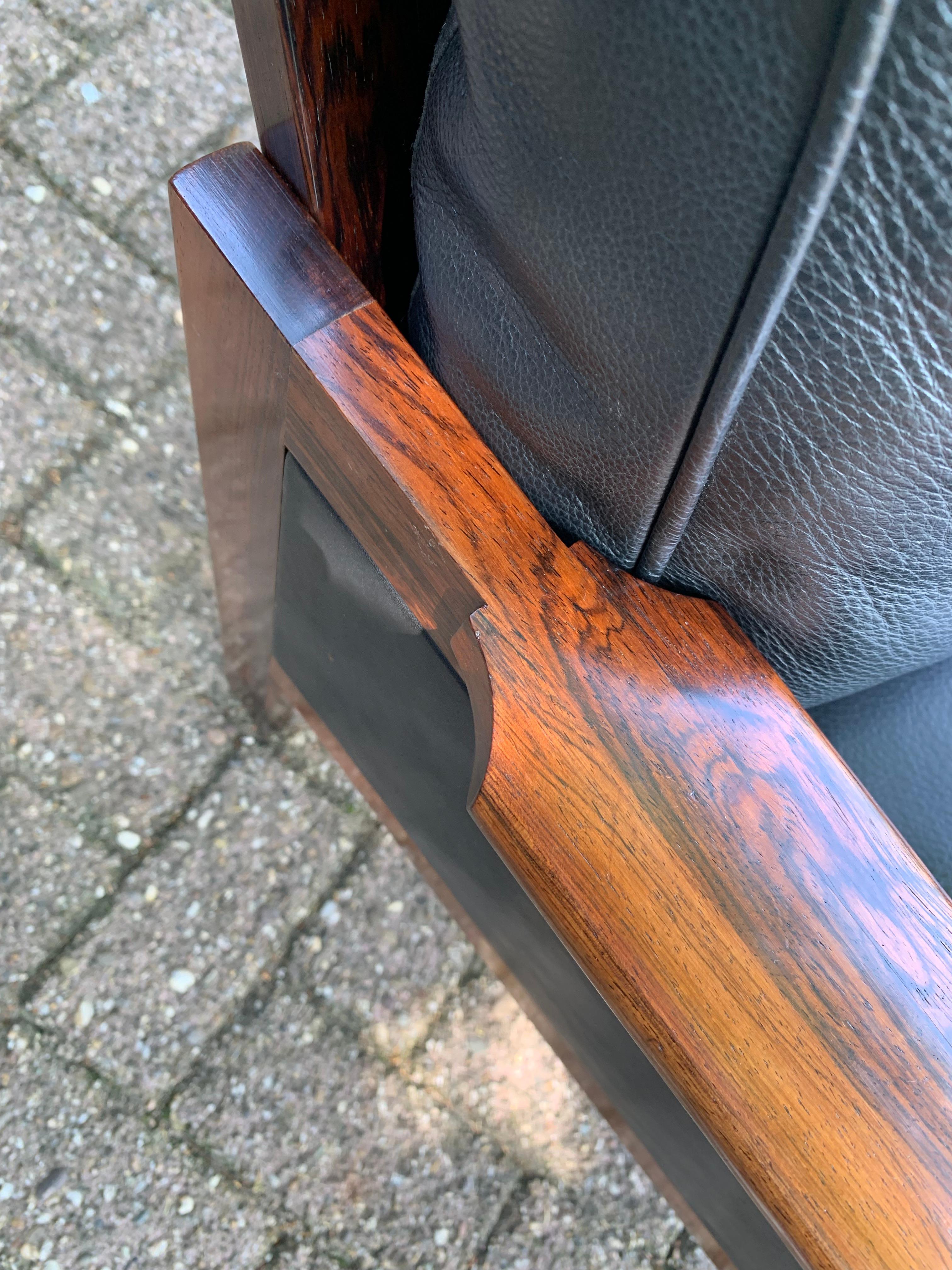 Danish Rosewood & Black Leather 'Capella' Arm Chair by Illum Wikkelsø