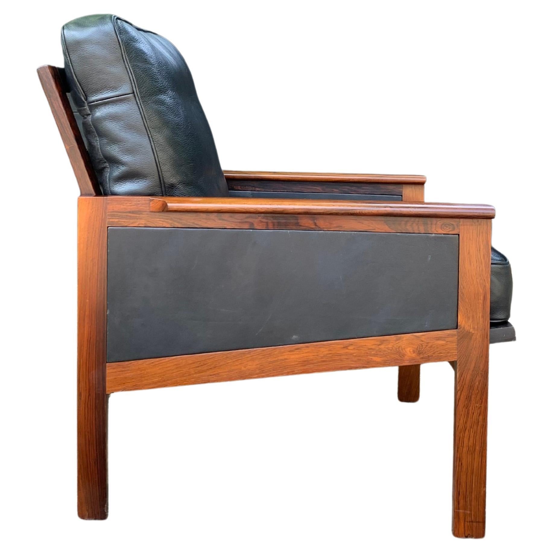 Rosewood & Black Leather 'Capella' Arm Chair by Illum Wikkelsø  For Sale