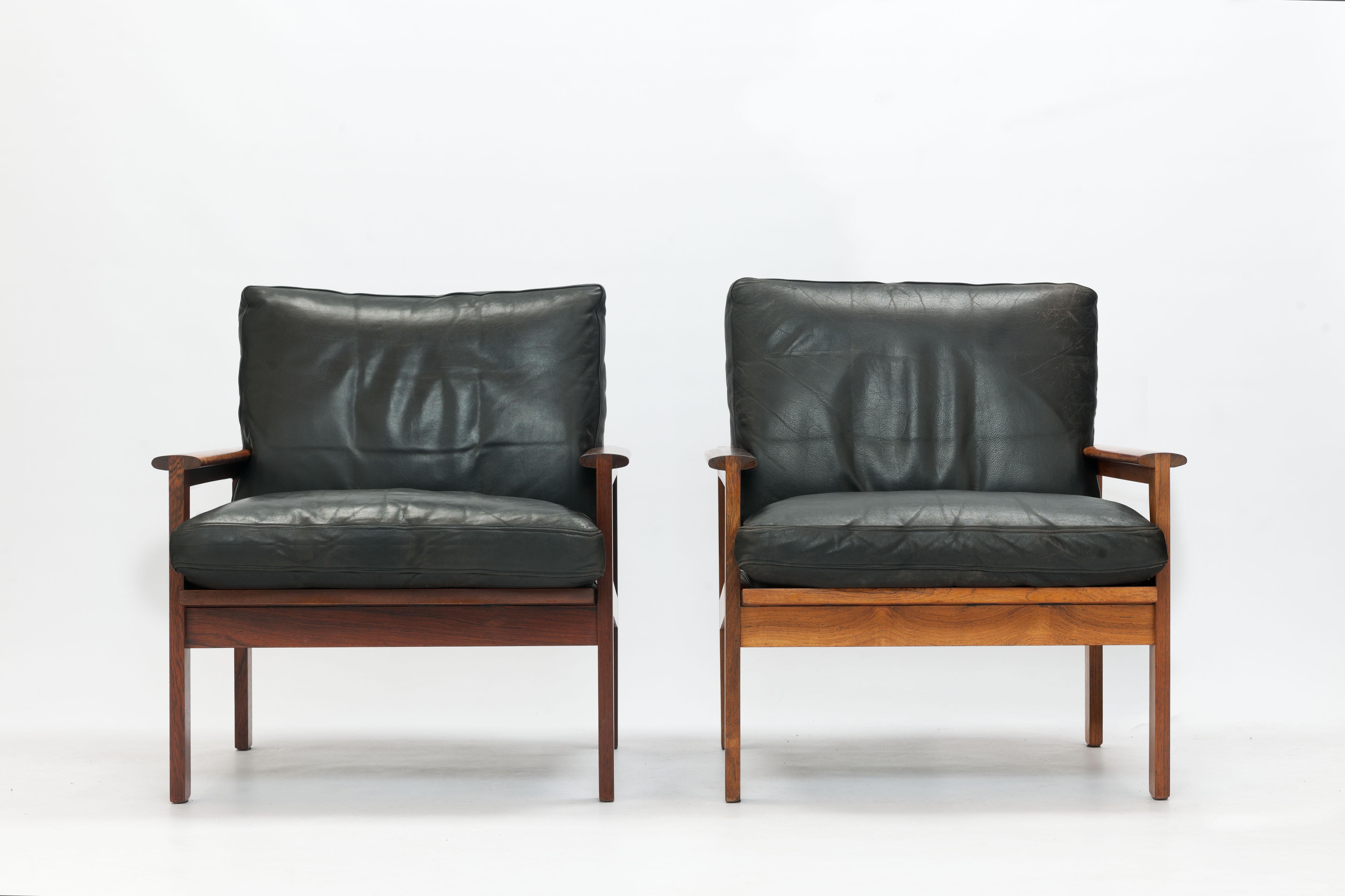 Rosewood & Black Leather Capella Arm Chair by Illum Wikkelsø, Pair Available 5