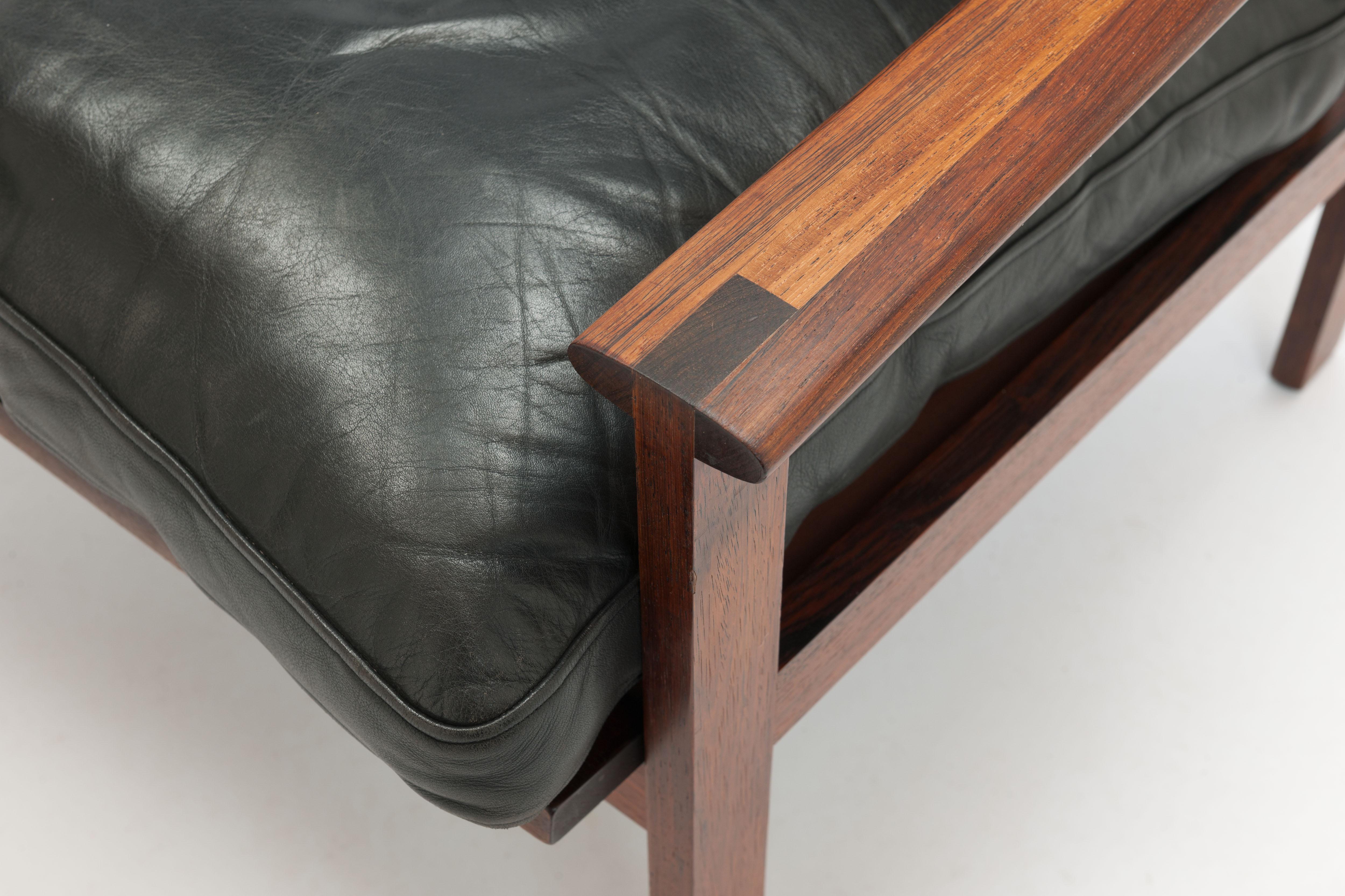 Rosewood & Black Leather Capella Arm Chair by Illum Wikkelsø, Pair Available 9