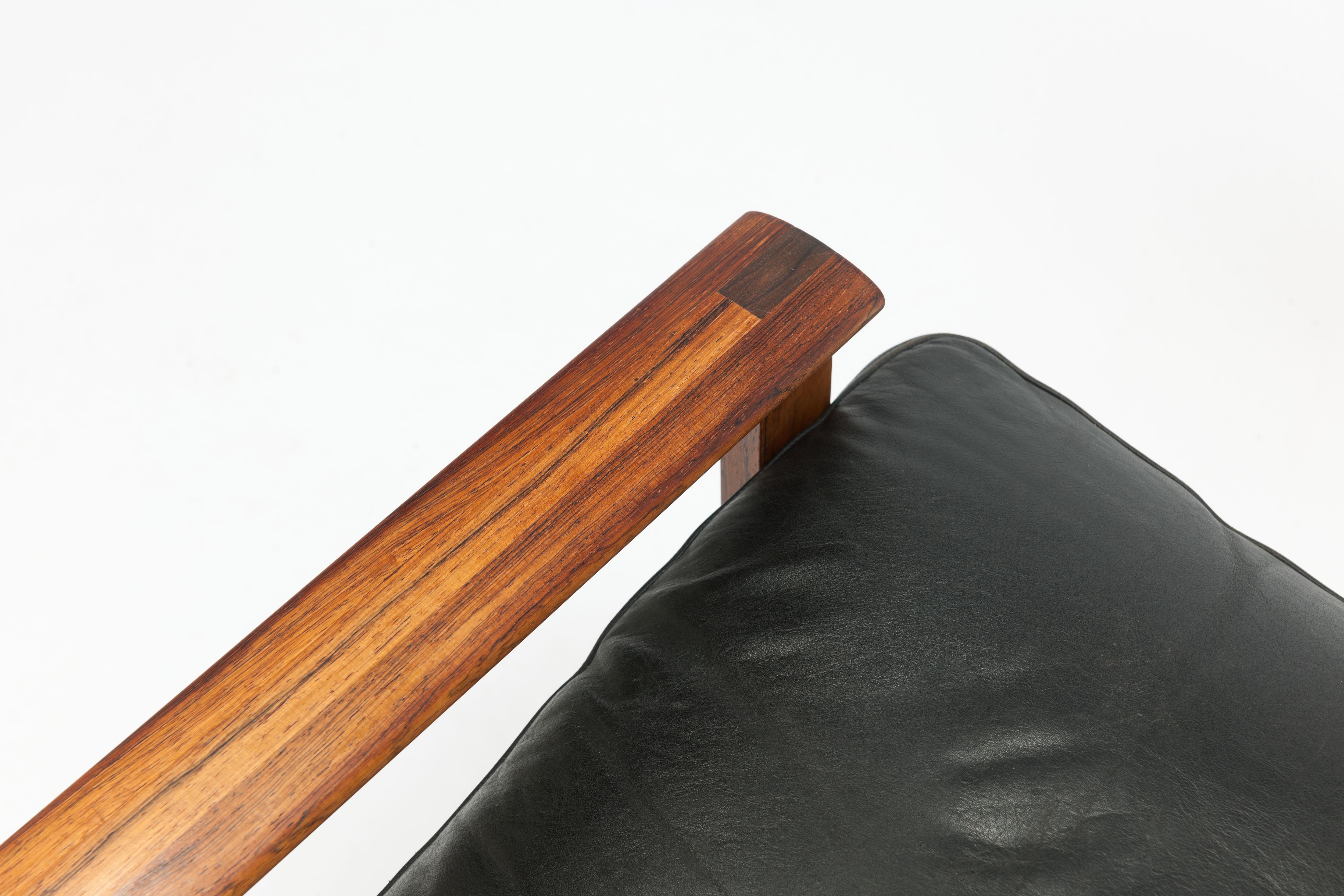 Danish Rosewood & Black Leather Capella Arm Chair by Illum Wikkelsø, Pair Available
