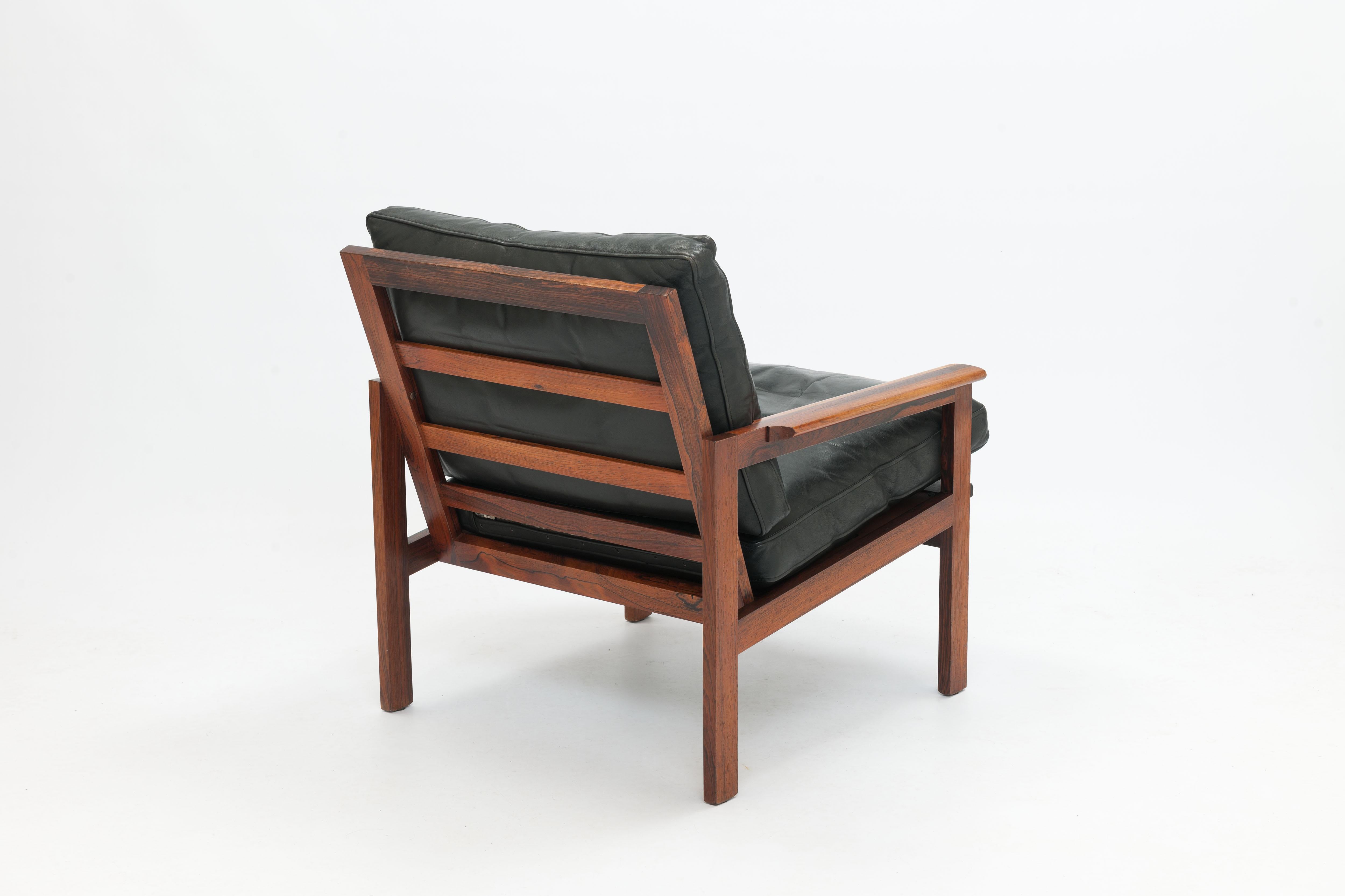 Danish Rosewood & Black Leather Capella Arm Chair by Illum Wikkelsø, Pair Available