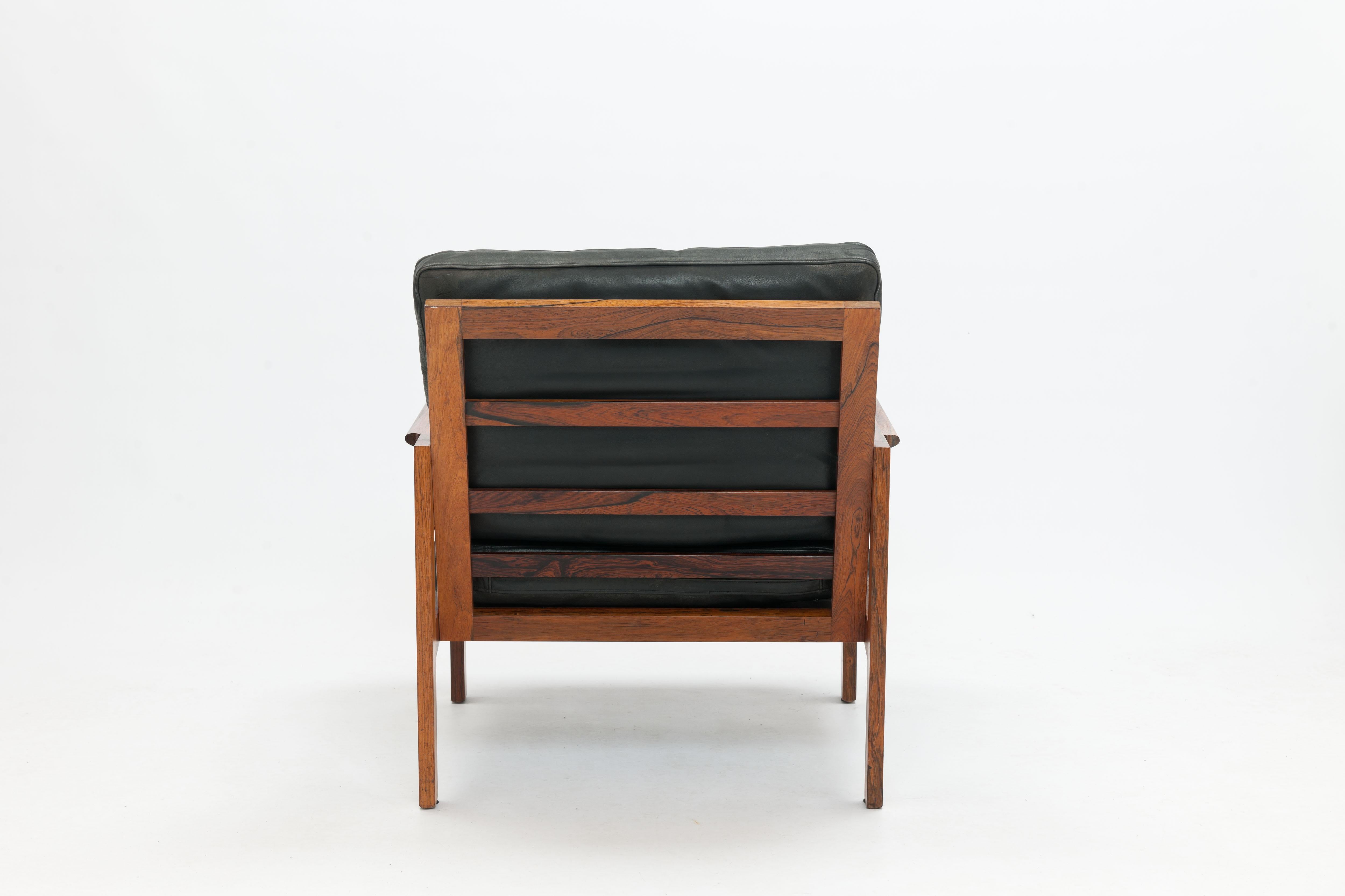 Rosewood & Black Leather Capella Arm Chair by Illum Wikkelsø, Pair Available 1