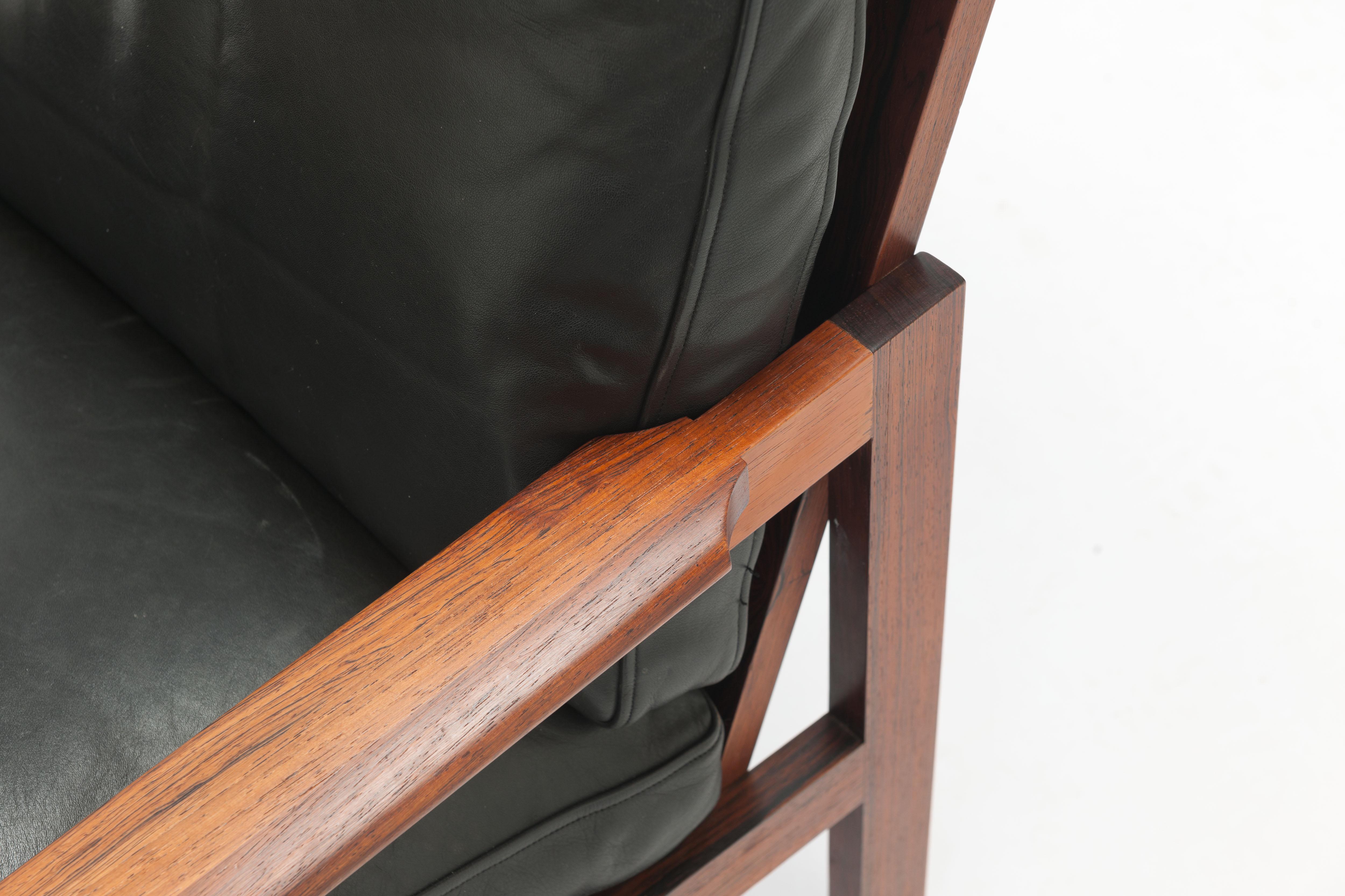 Rosewood & Black Leather Capella Arm Chair by Illum Wikkelsø, Pair Available 2