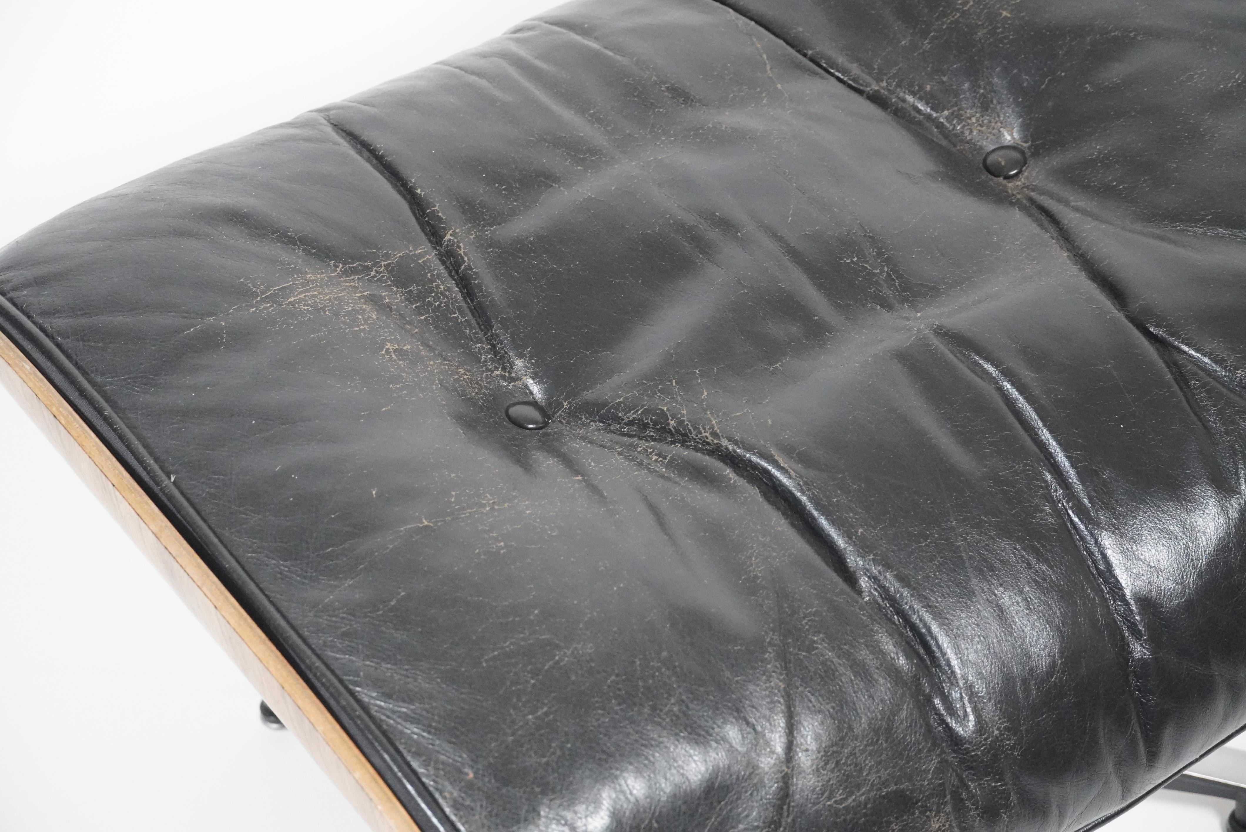 Rosewood Black Leather Early 1960s Eames 671 Ottoman for Eames 670 Lounge 1