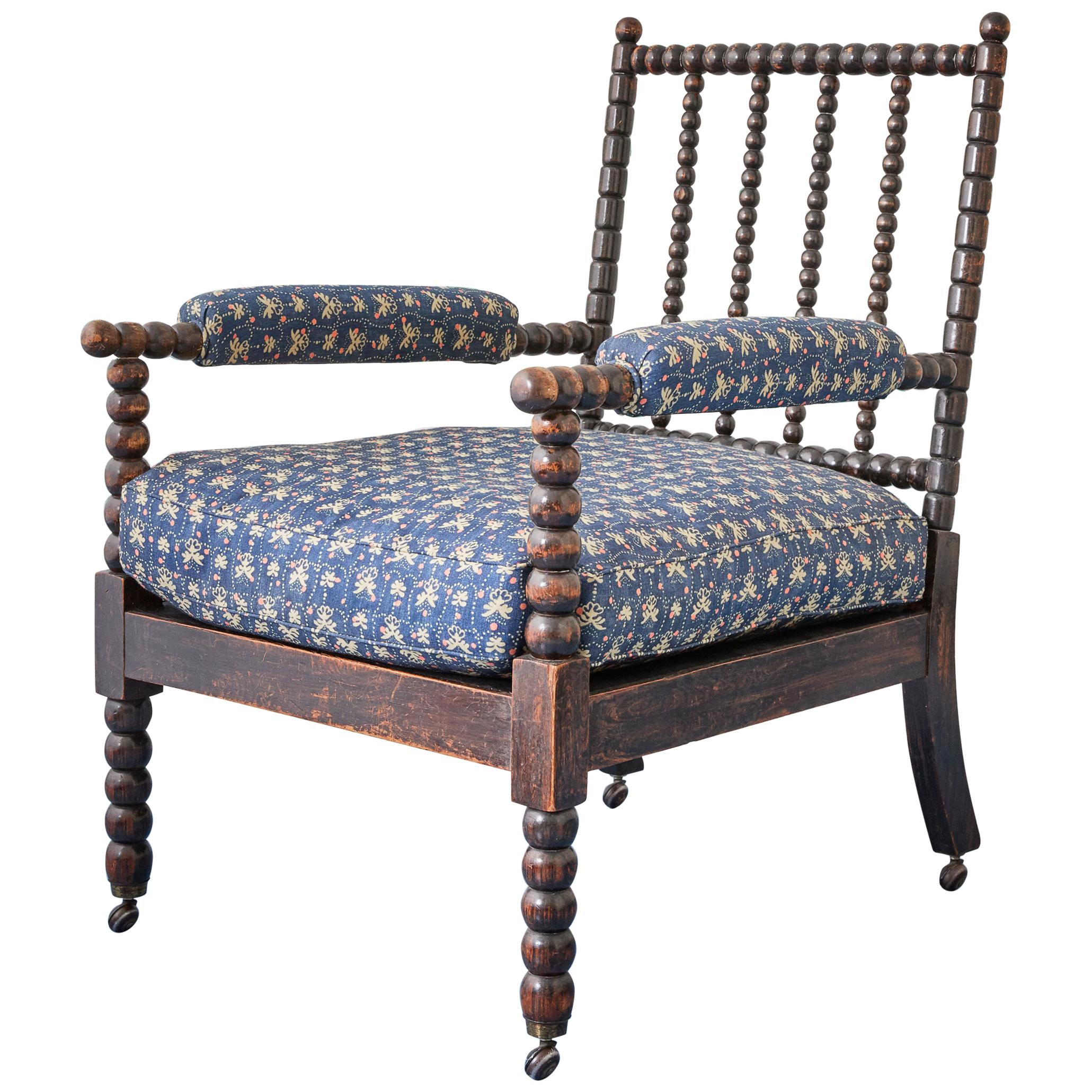Rosewood Bobbin Turned Open Armchair with Cushion, England, 19th Century