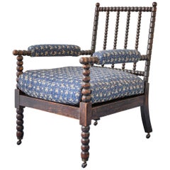 Rosewood Bobbin Turned Open Armchair with Cushion, England, 19th Century