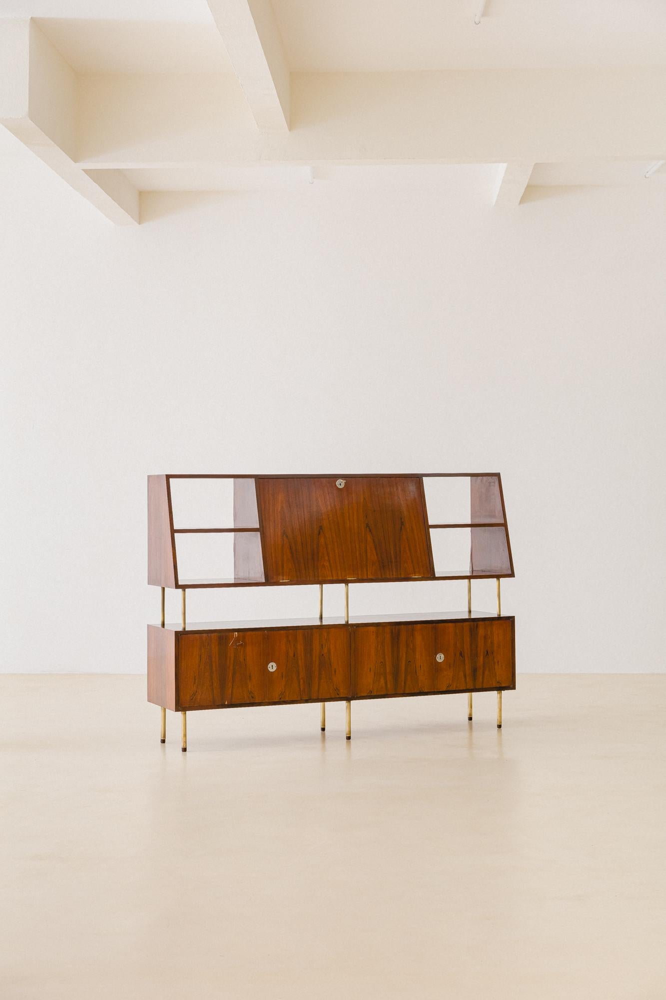 Veneer Rosewood Bookcase by Carlo Hauner and Martin Eisler, 1955, Brazilian Midcentury For Sale