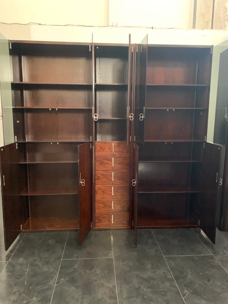 Steel Rosewood Bookcase by Vittorio Introini for Saporiti, 1970s