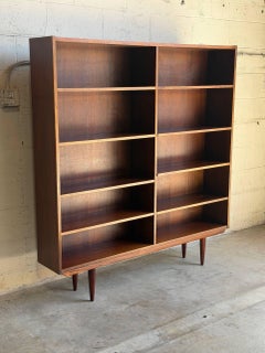 Rosewood Bookcase Large Open Double Column Shelving Unit Vintage Denmark 1960s
