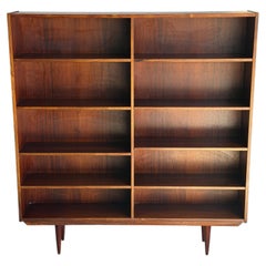 Rosewood Bookcase Large Open Double Column Shelving Unit Vintage Denmark 1960s