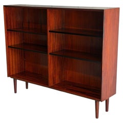 Rosewood Bookcase Small Open Double Column Shelving Unit Made in Denmark 1960s