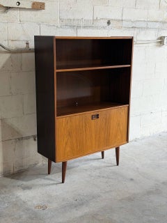 Rosewood Bookcase with Drop Down Storage Door Denmark 1960s
