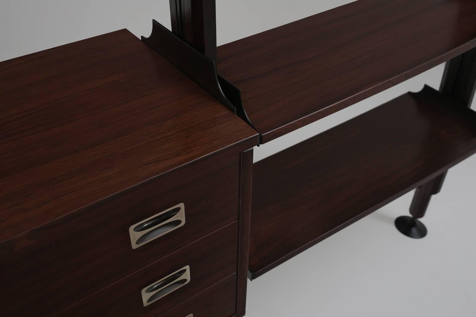Mid-Century Modern Rosewood and Brass Italian Midcentury Bookshelf by Stildomus, 1960s