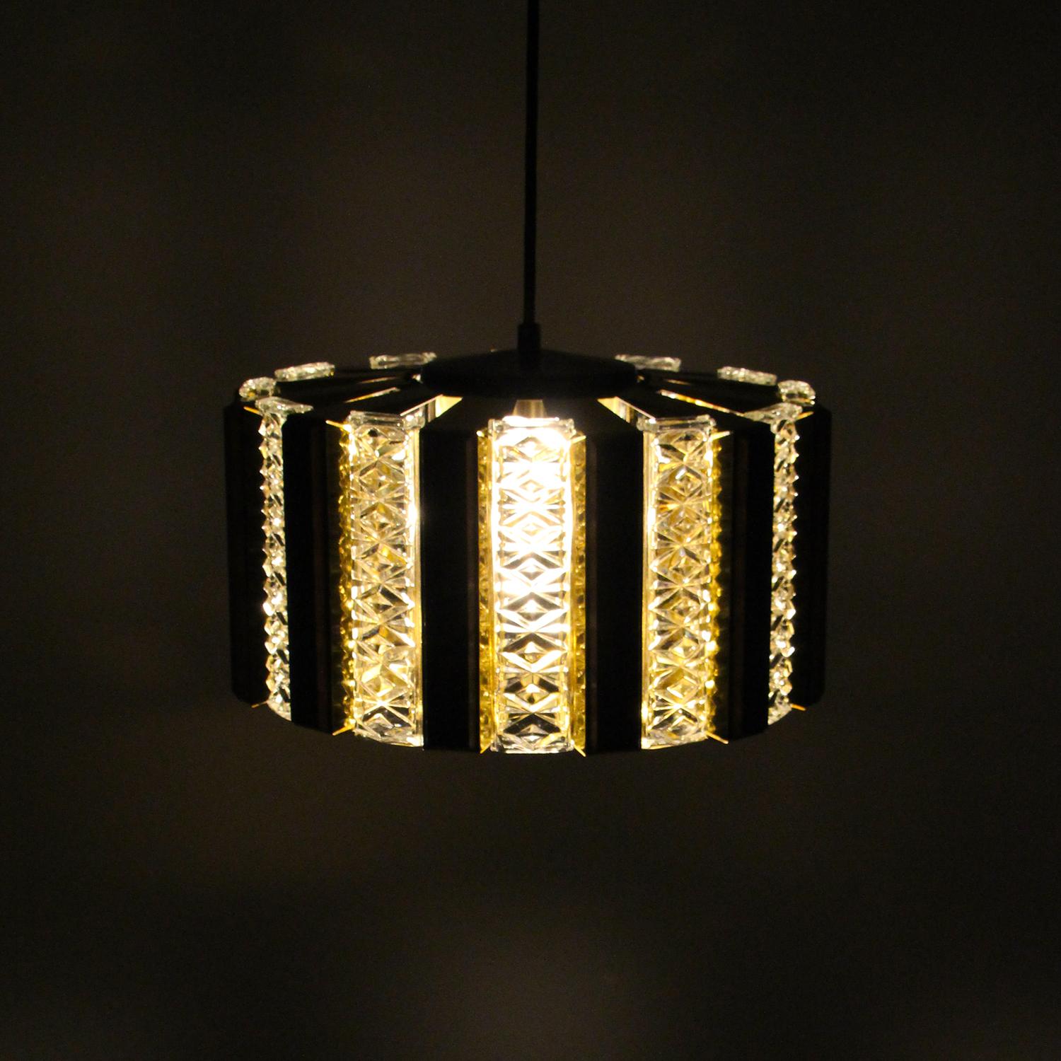 Late 20th Century Brass and Glass Pendant Light with wood by Coronell, 1970s