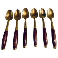 Cuillères à demitasse en bois de rose et laiton Lot de 6
