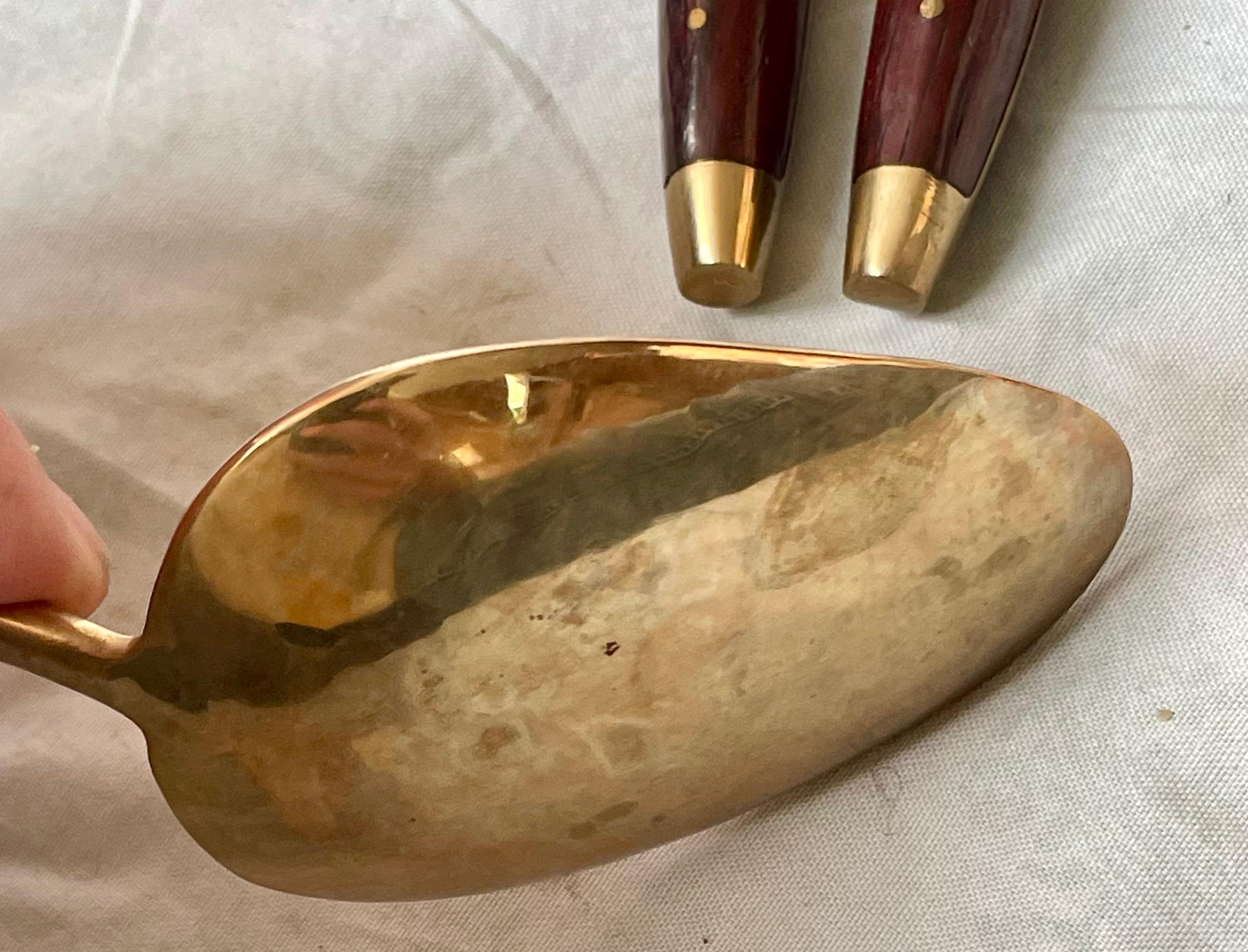 6 pc Rosewood Brass Flatware Desert Ice Cream Set Lg Serving Spoon 5 Soup Spoon In Good Condition For Sale In Clifton Forge, VA