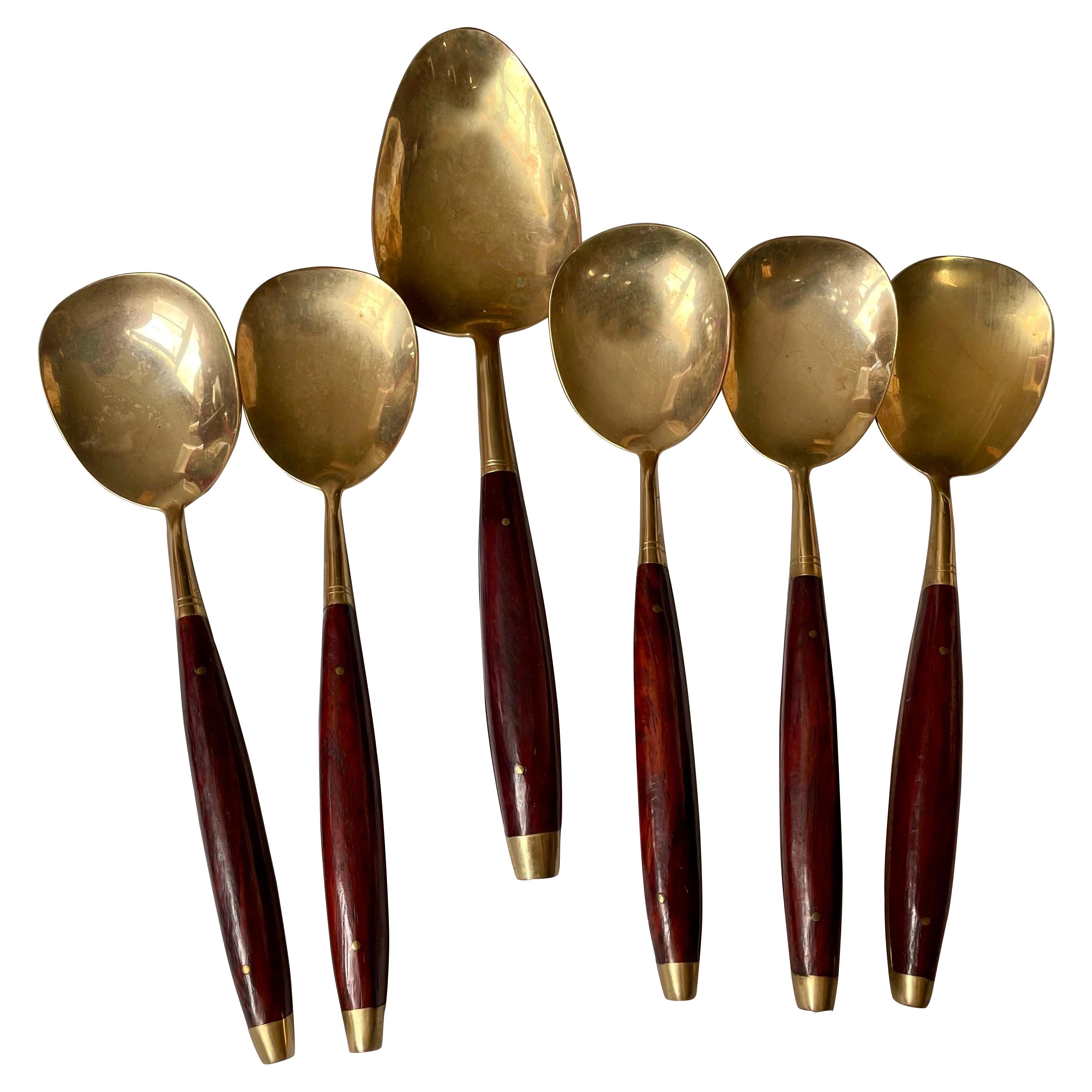 Rosewood & Messing Desert Besteck Set Lg Servierlöffel 5 Suppenlöffel
