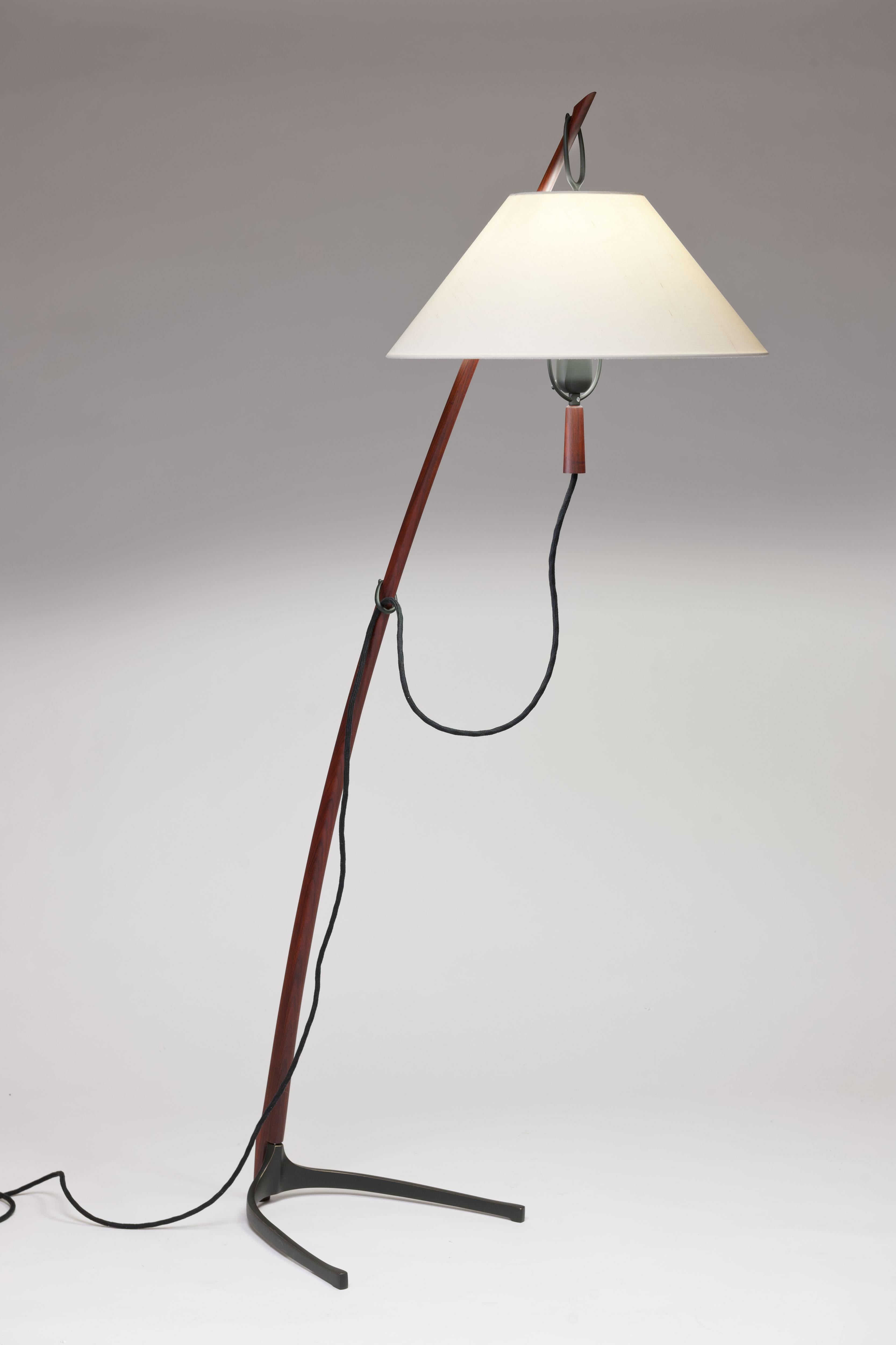 Austrian Rosewood & Brass 'Dornstab' Floor Lamp by J.T. Kalmar, Austria 