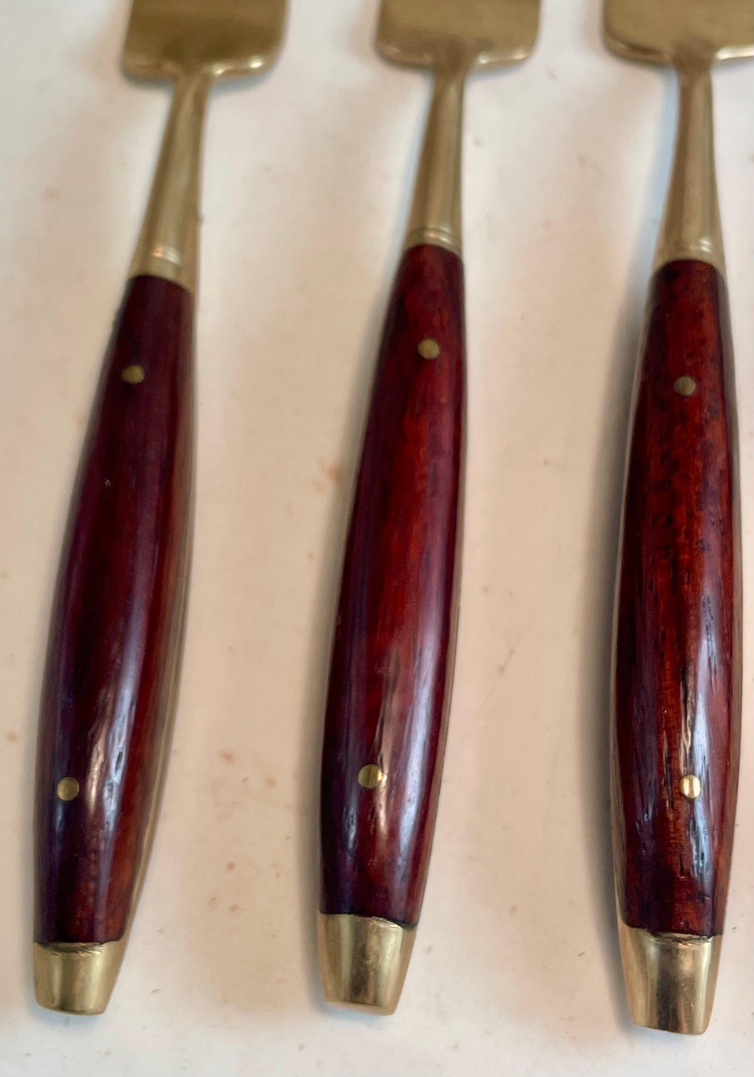 Unknown Rosewood & Brass Small Desert H'Ordreves Forks Flatware Set of 5 For Sale