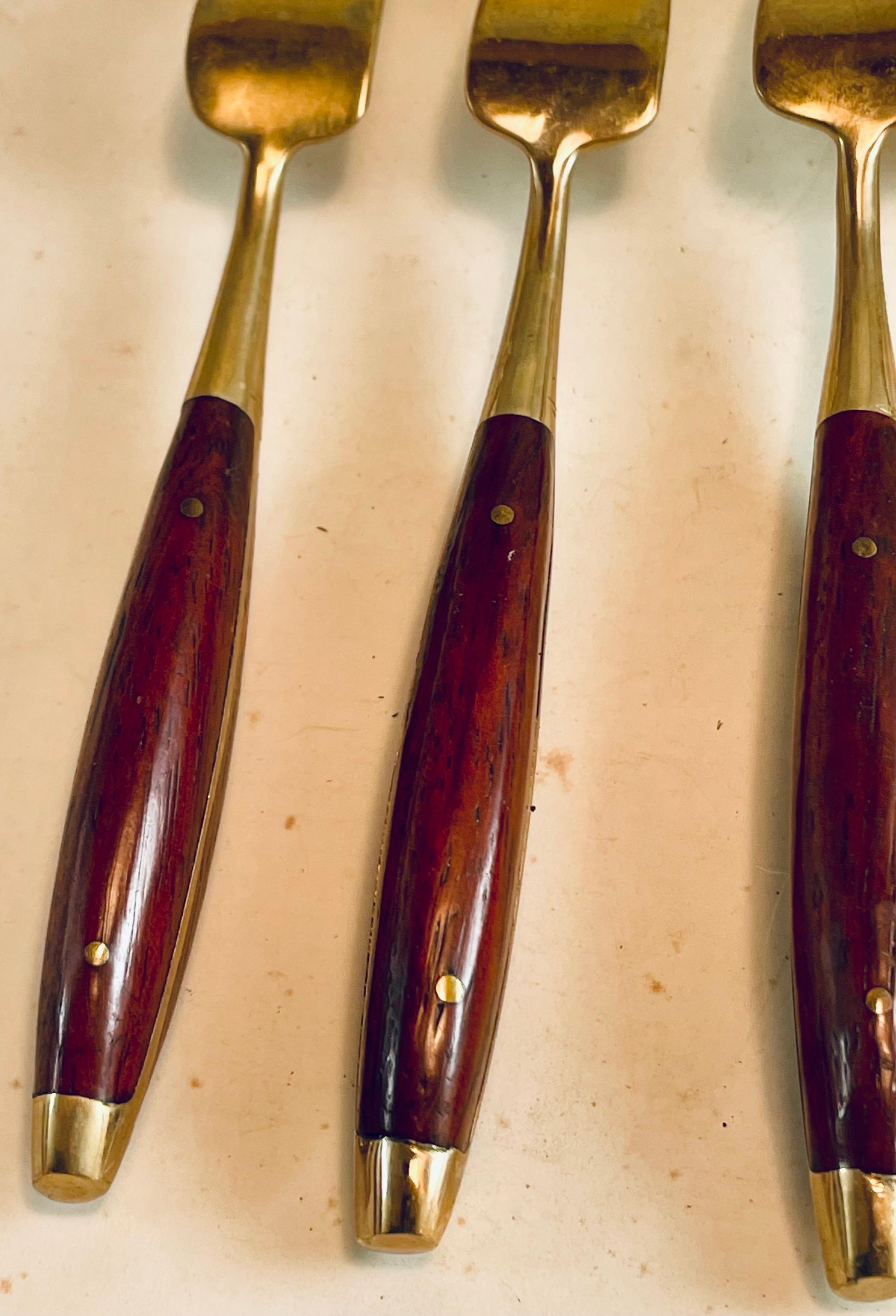 Rosewood & Brass Small Desert H'Ordreves Forks Flatware Set of 5 For Sale 2