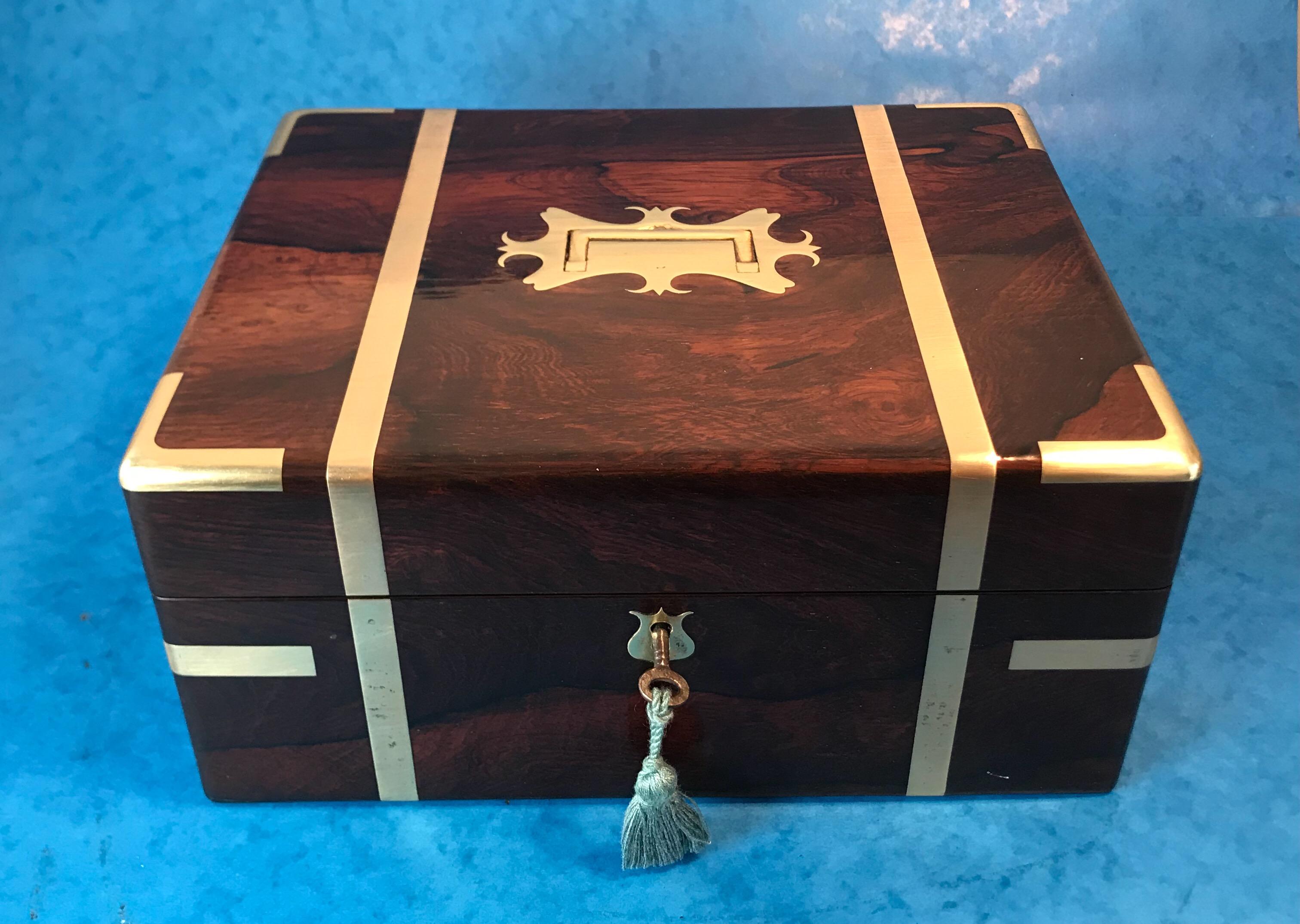 Rosewood Brassbound Jewelry Box In Good Condition In Windsor, Berkshire