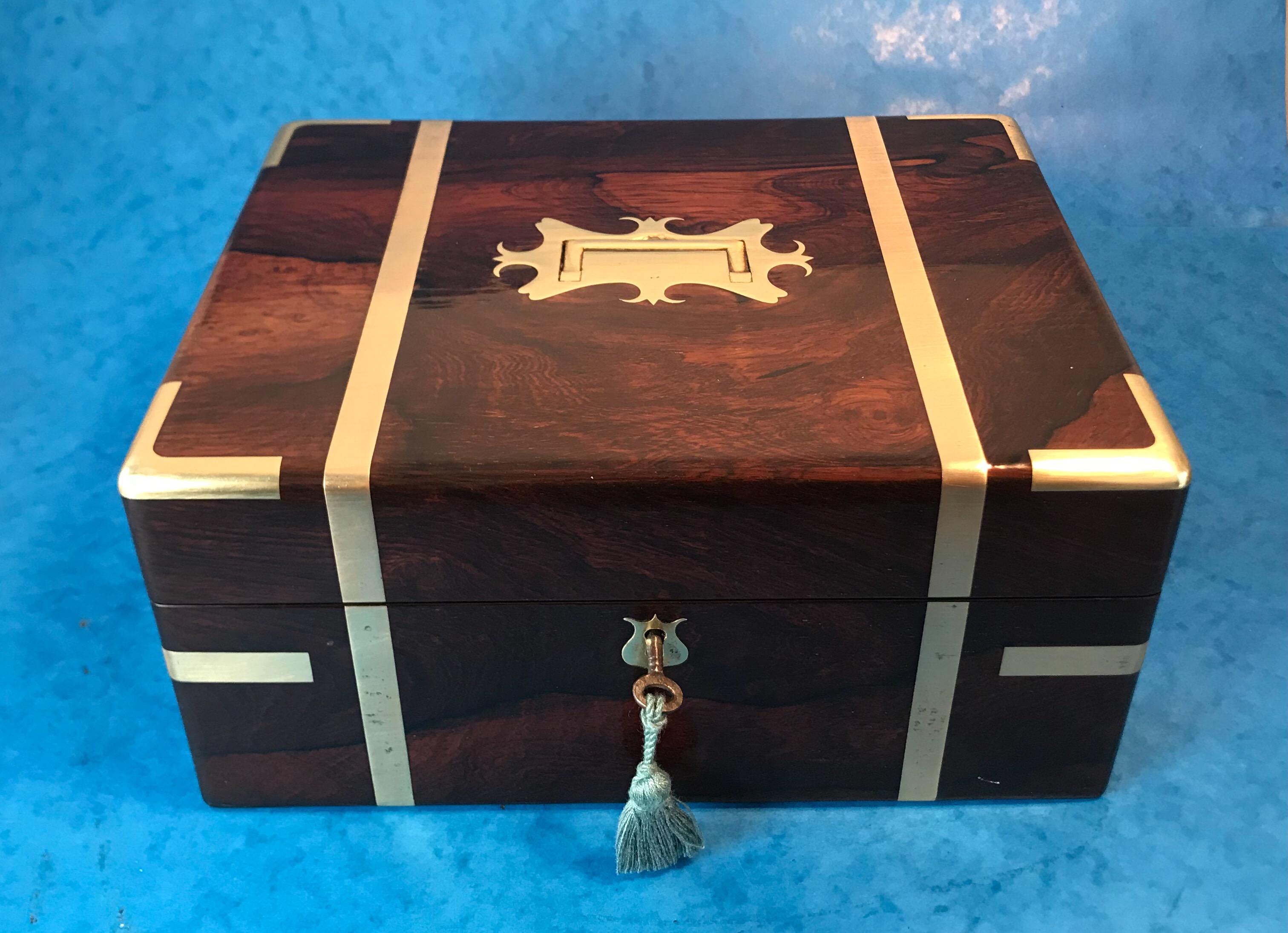 19th Century Rosewood Brassbound Jewelry Box
