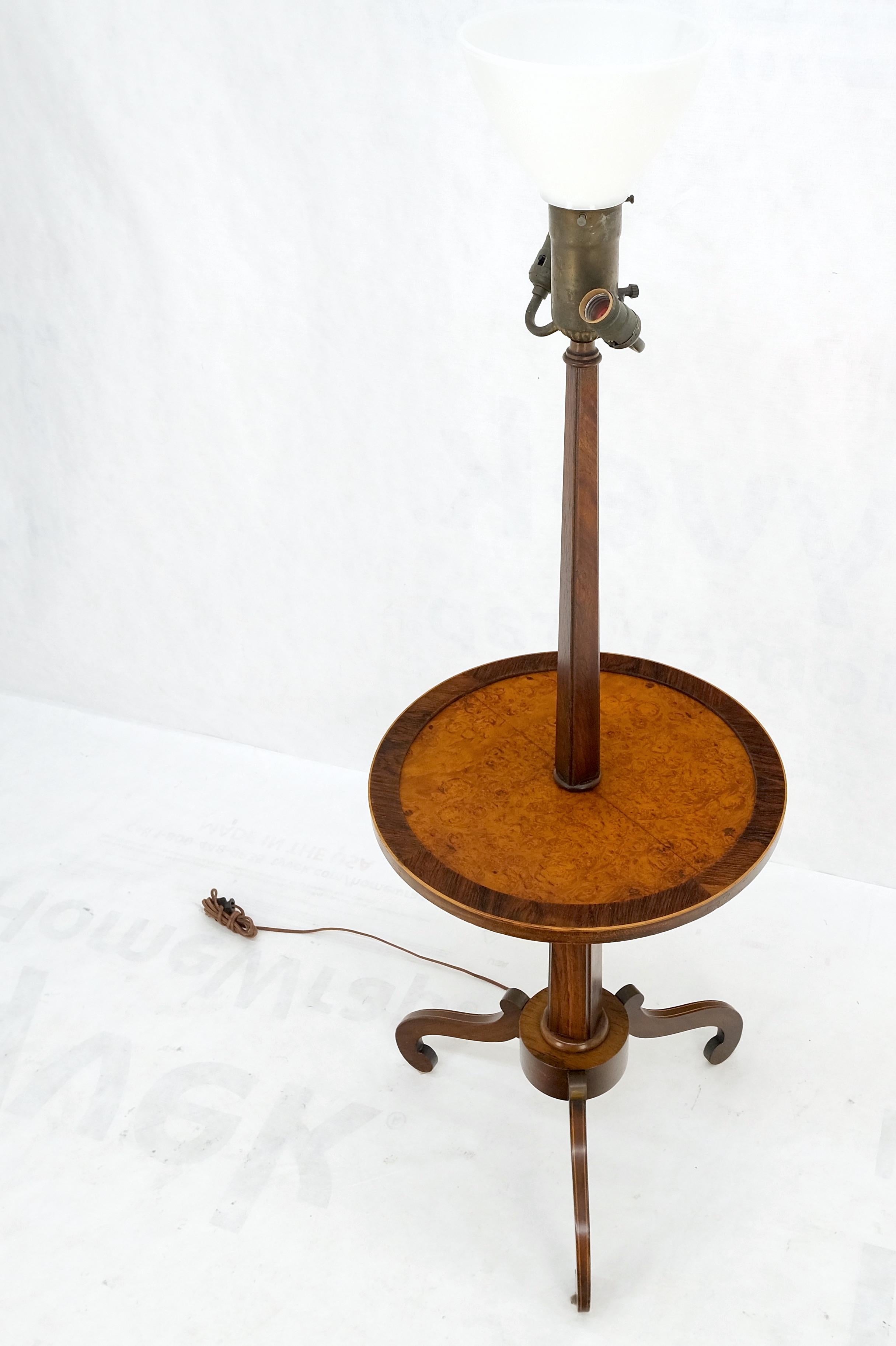 20th Century Rosewood & Burl Wood Tripod Base Side Table Regency Style Floor Lamp Mint For Sale