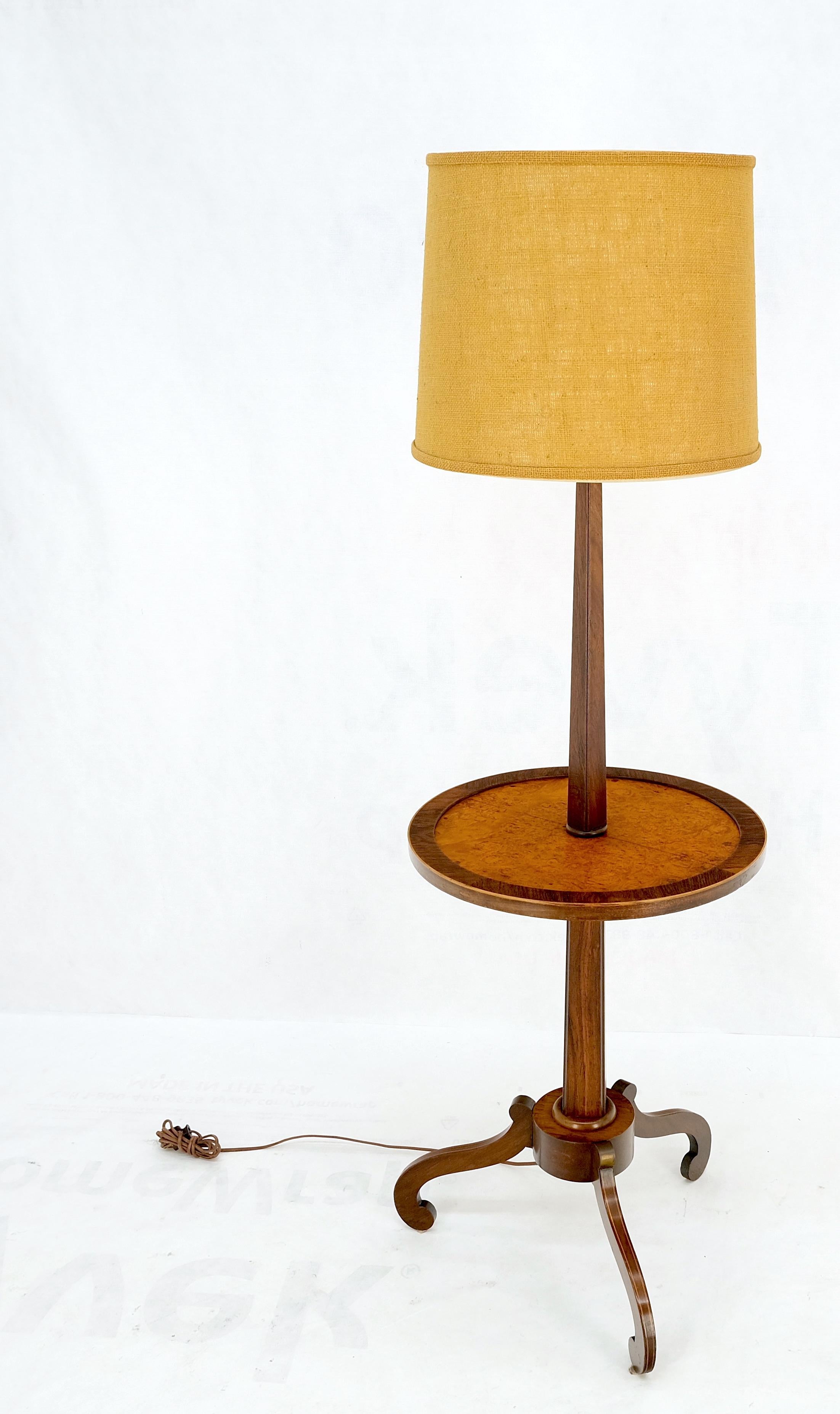 Rosewood & Burl Wood Tripod Base Side Table Regency Style Floor Lamp Mint In Good Condition For Sale In Rockaway, NJ