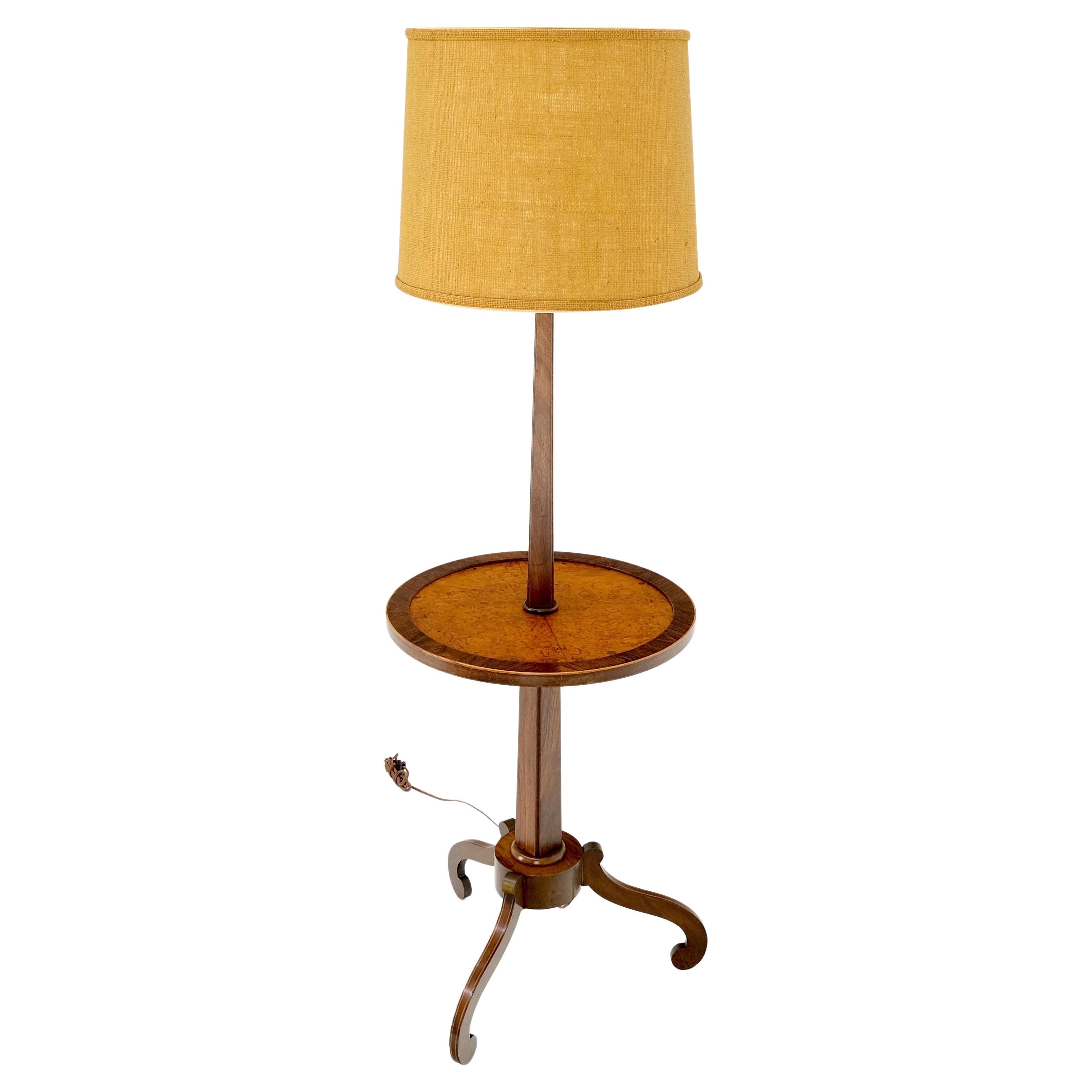 Rosewood & Burl Wood Tripod Base Side Table Regency Style Floor Lamp Mint For Sale