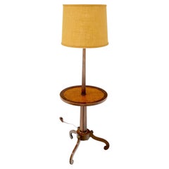 Rosewood & Burl Wood Tripod Base Side Table Regency Style Floor Lamp Mint