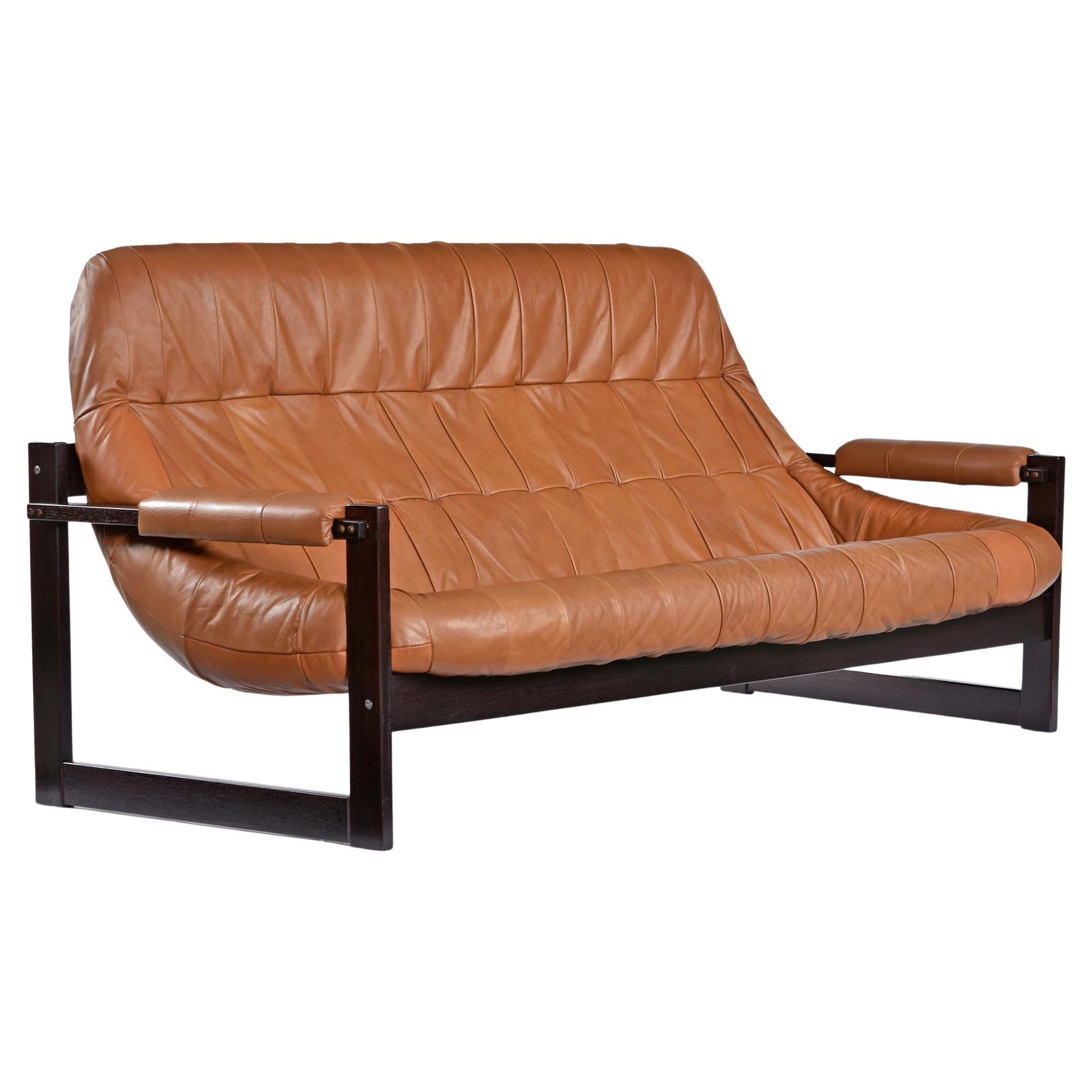 Rosewood & Butterscotch Leather MP-163 "Earth" 3-Seater Sofa by Percival Lafer For Sale