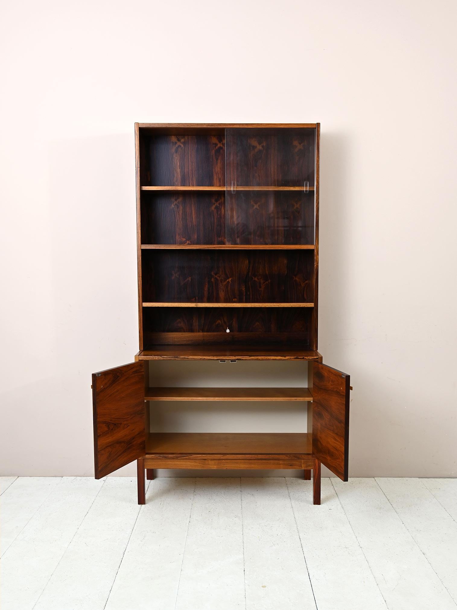 Scandinavian Modern Rosewood Cabinet with Display Cabinet For Sale