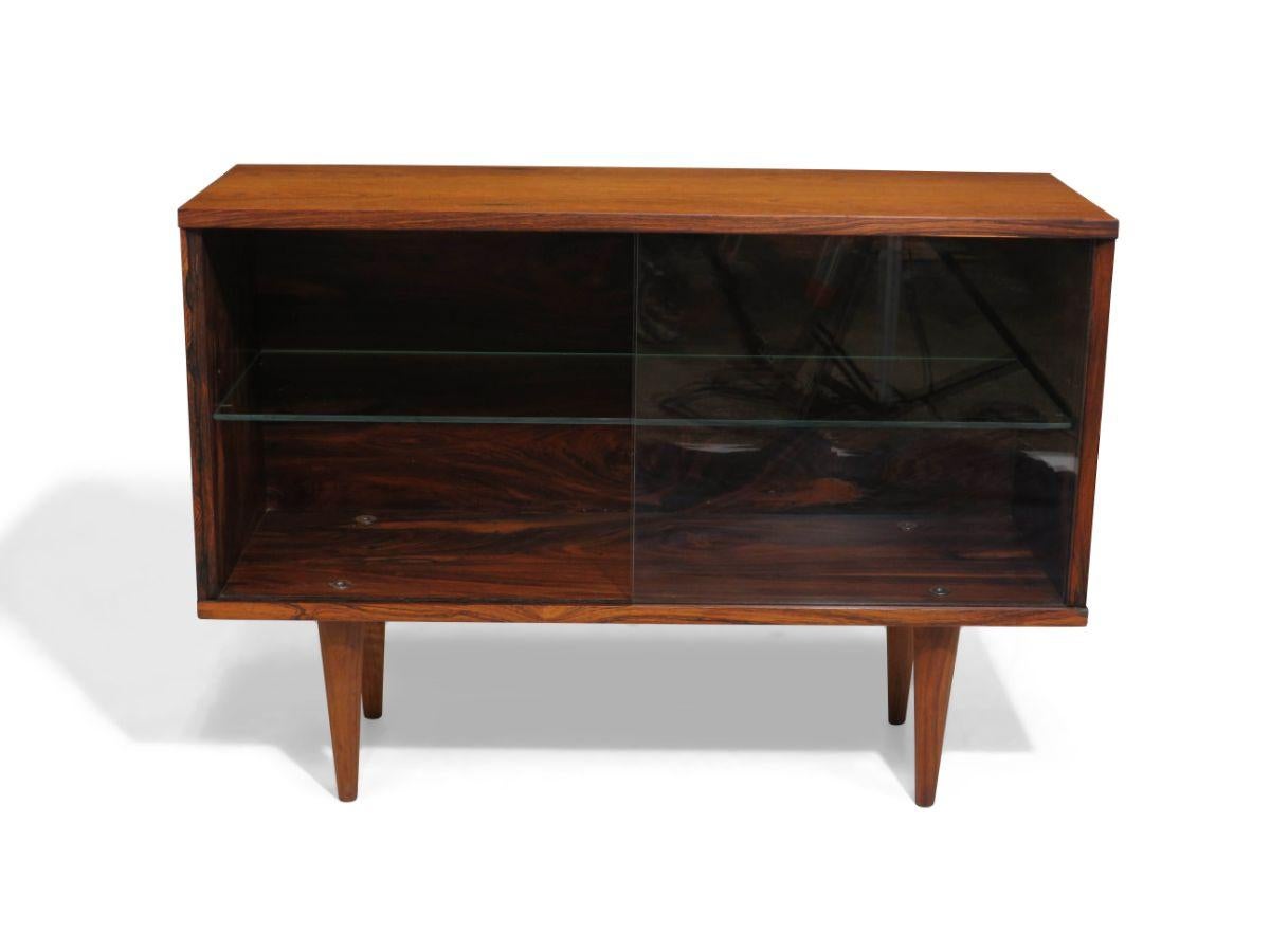 Danish Rosewood Cabinet with Glass Doors For Sale