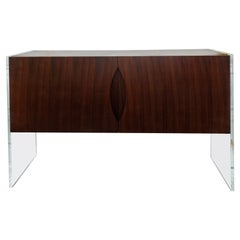 Rosewood Cabinet with Lucite Siding and Brass Detail