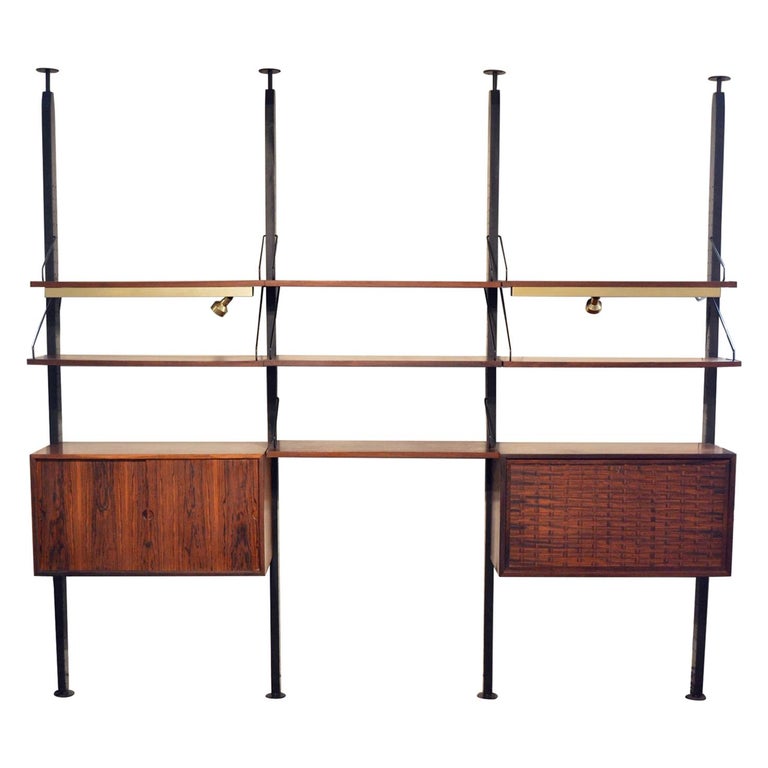 Rosewood Cadovius Lighted Royal System, Tension Pole Shelving Unit