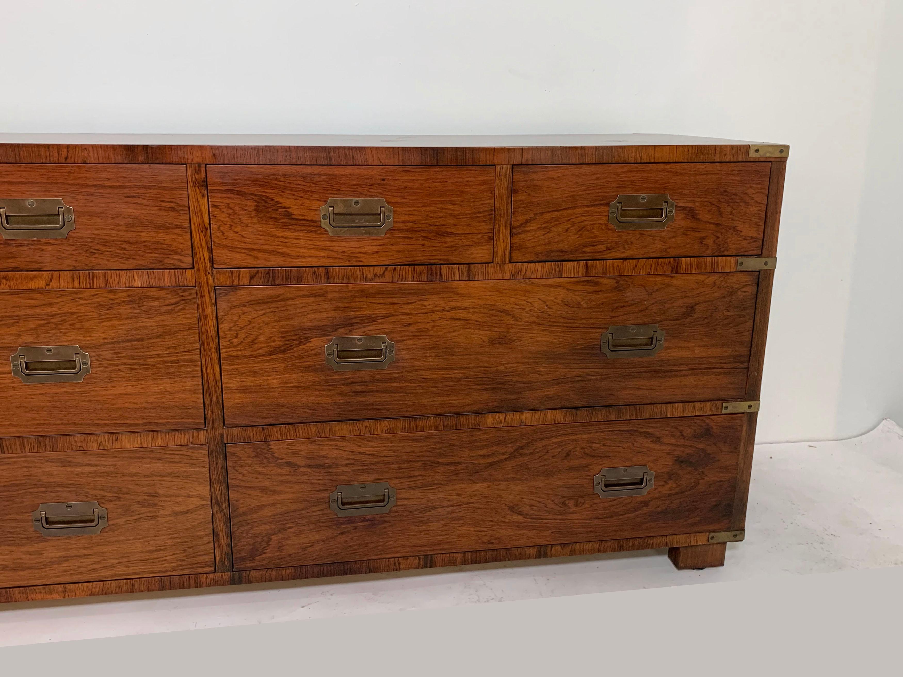 Rosewood Campaign Chest by John Stuart of New York, circa 1950s In Good Condition In Peabody, MA