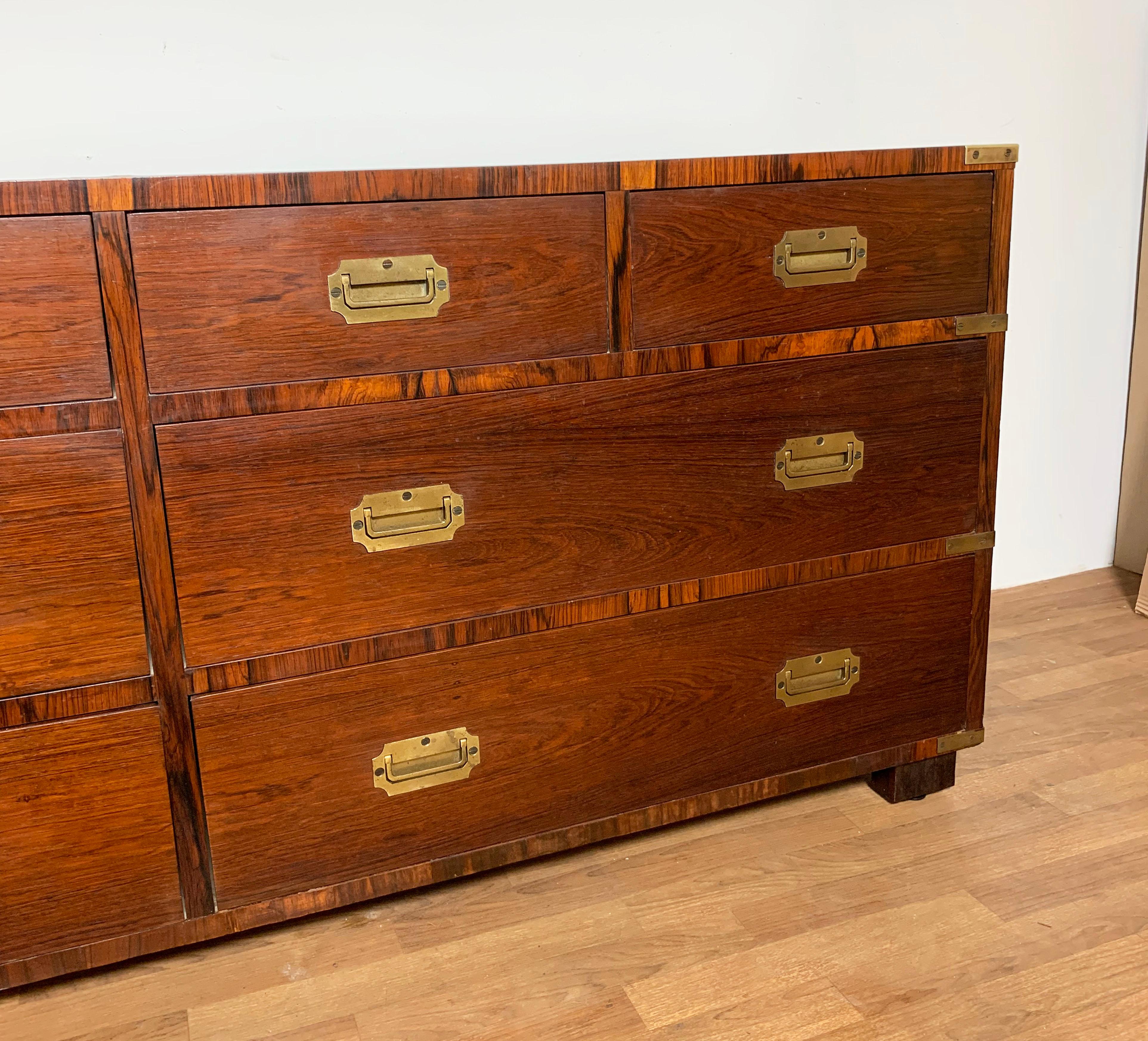 Rosewood Campaign Chest of Eight Drawers by John Stuart, circa 1950s 1
