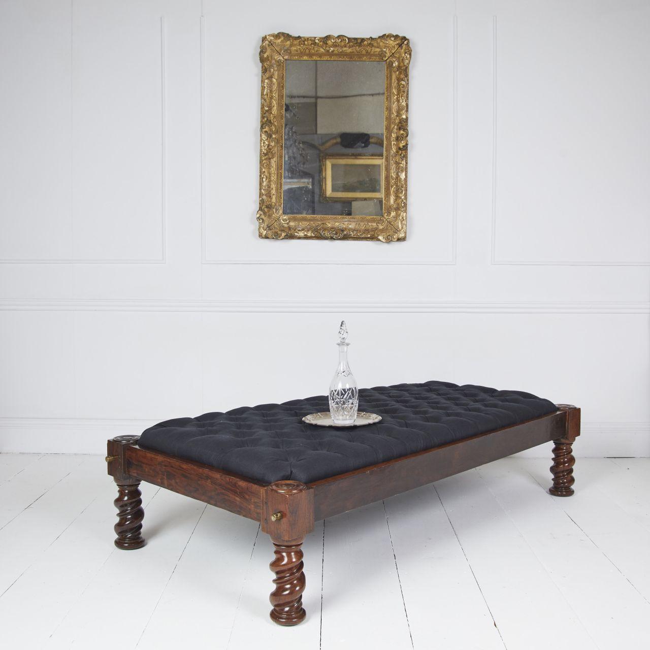 British Antique campaign daybed ottoman centre stool