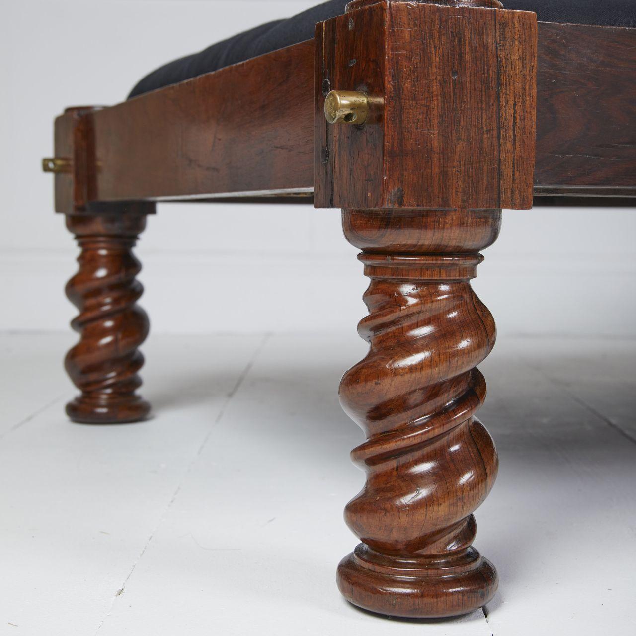 Polished Antique campaign daybed ottoman centre stool