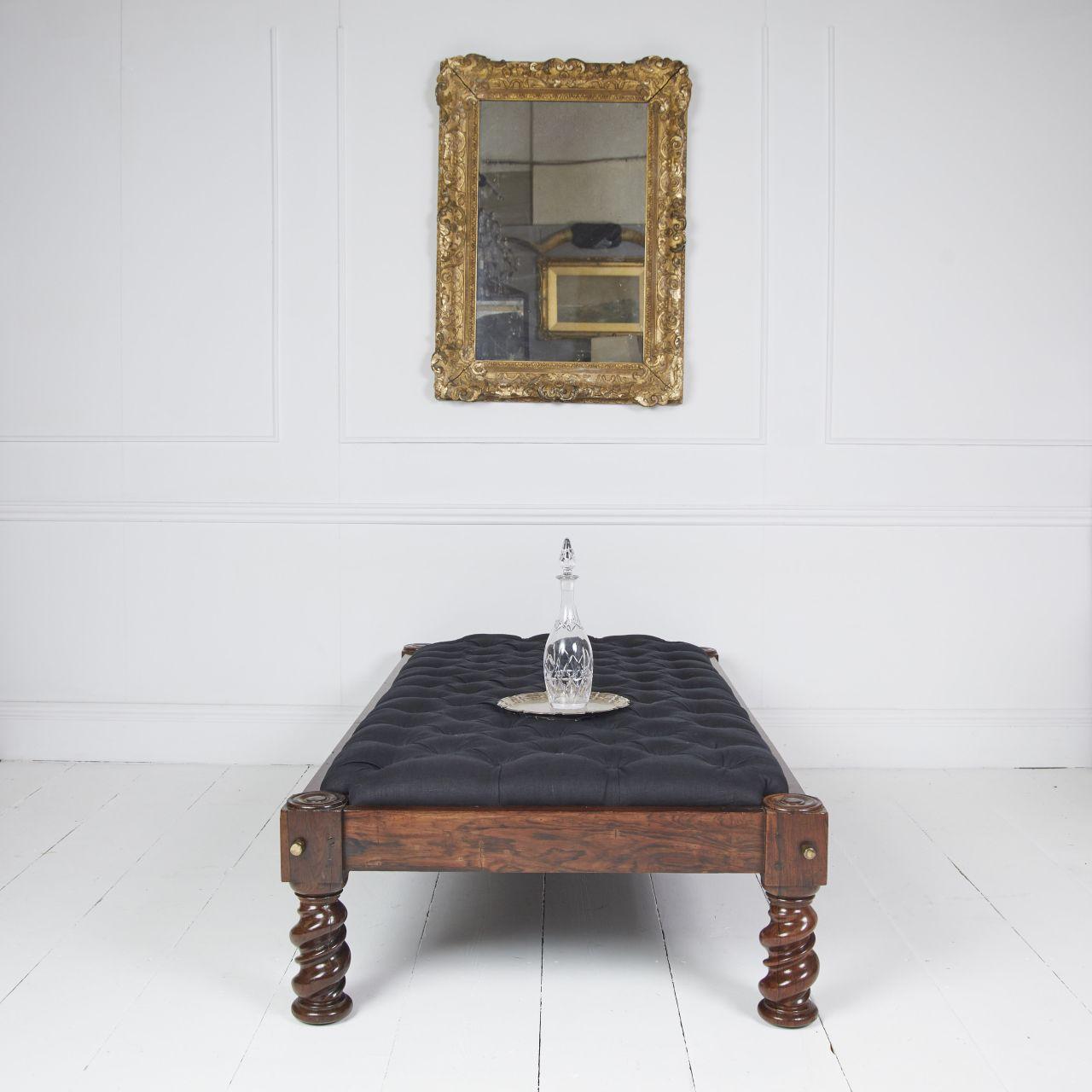 Oak Antique campaign daybed ottoman centre stool