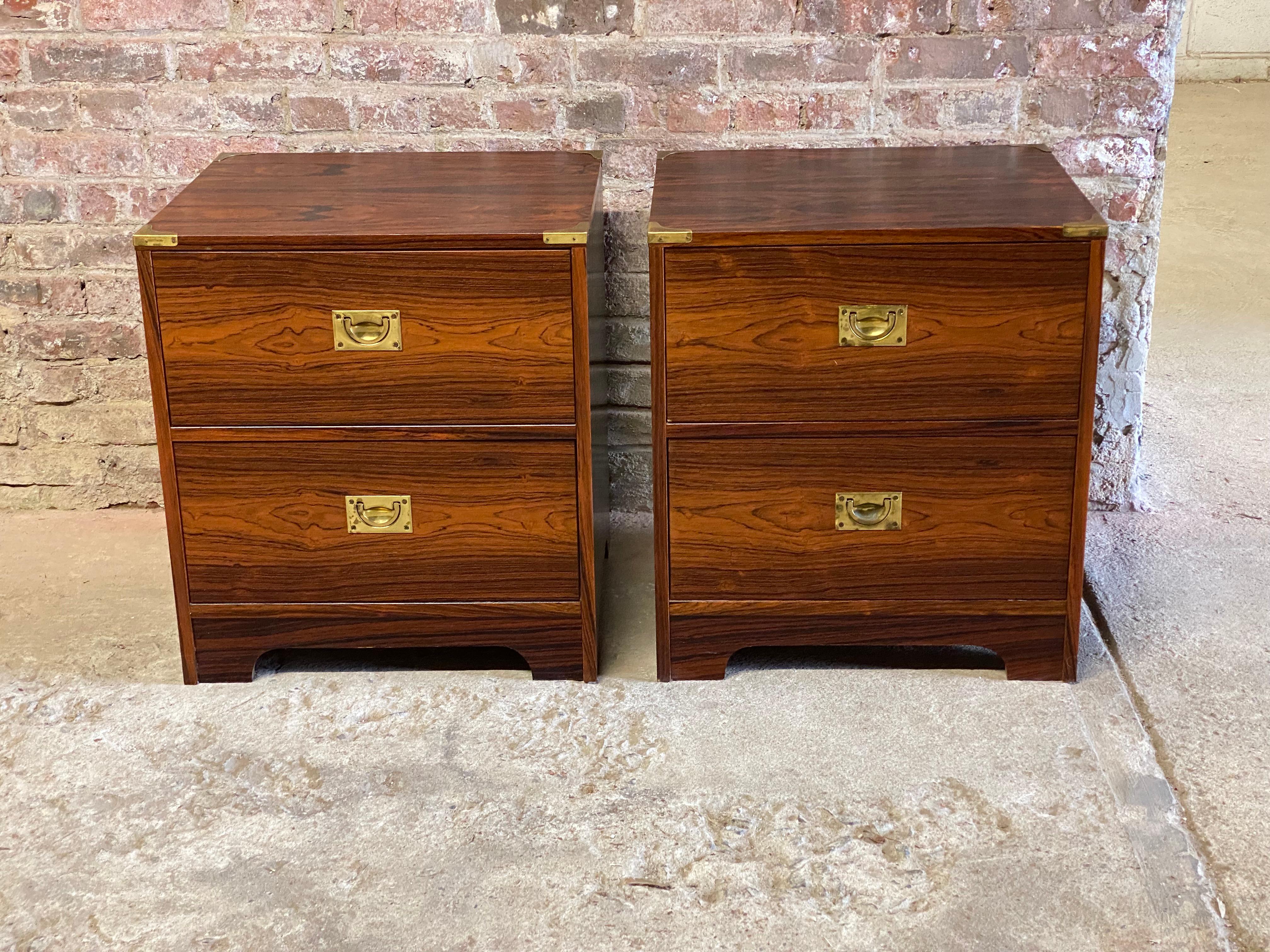 Mid-Century Modern Rosewood Campaign Style Night Stands, A Pair
