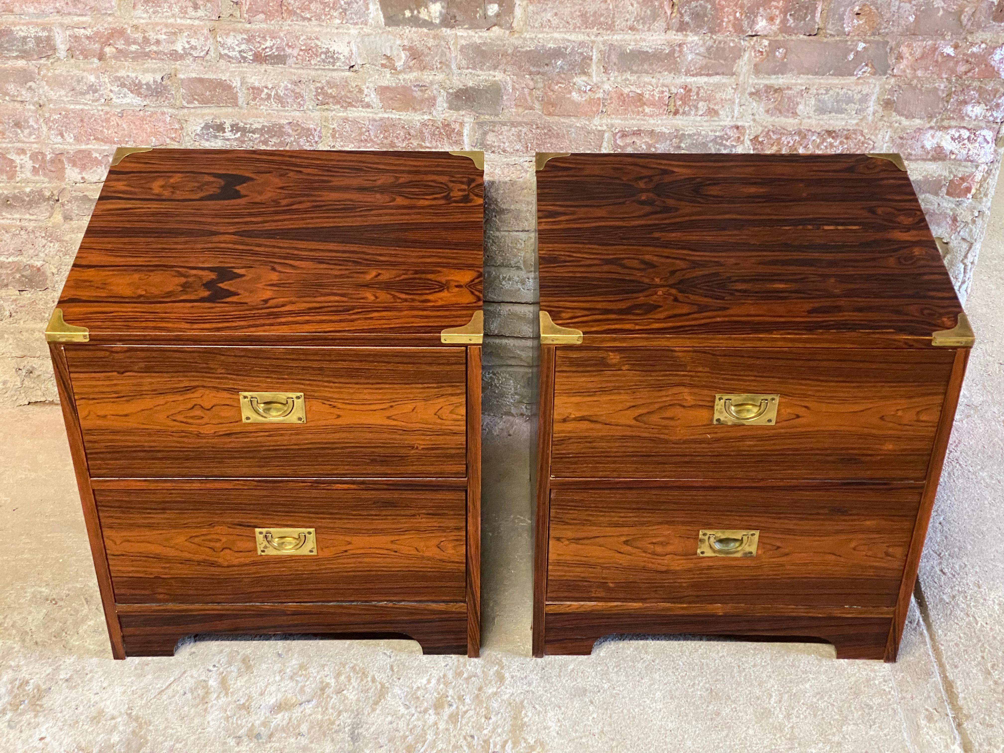 Rosewood Campaign Style Night Stands, A Pair In Good Condition In Garnerville, NY