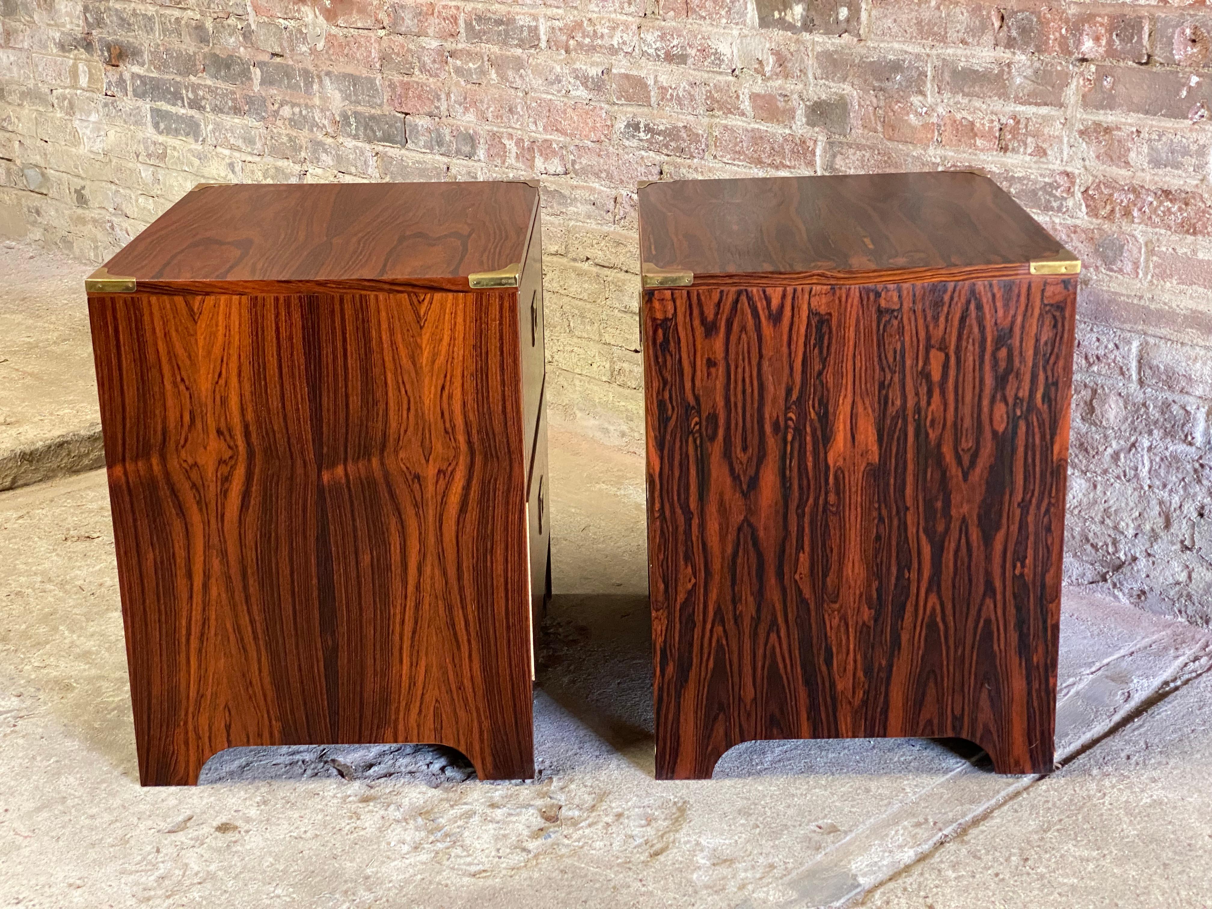 20th Century Rosewood Campaign Style Night Stands, A Pair