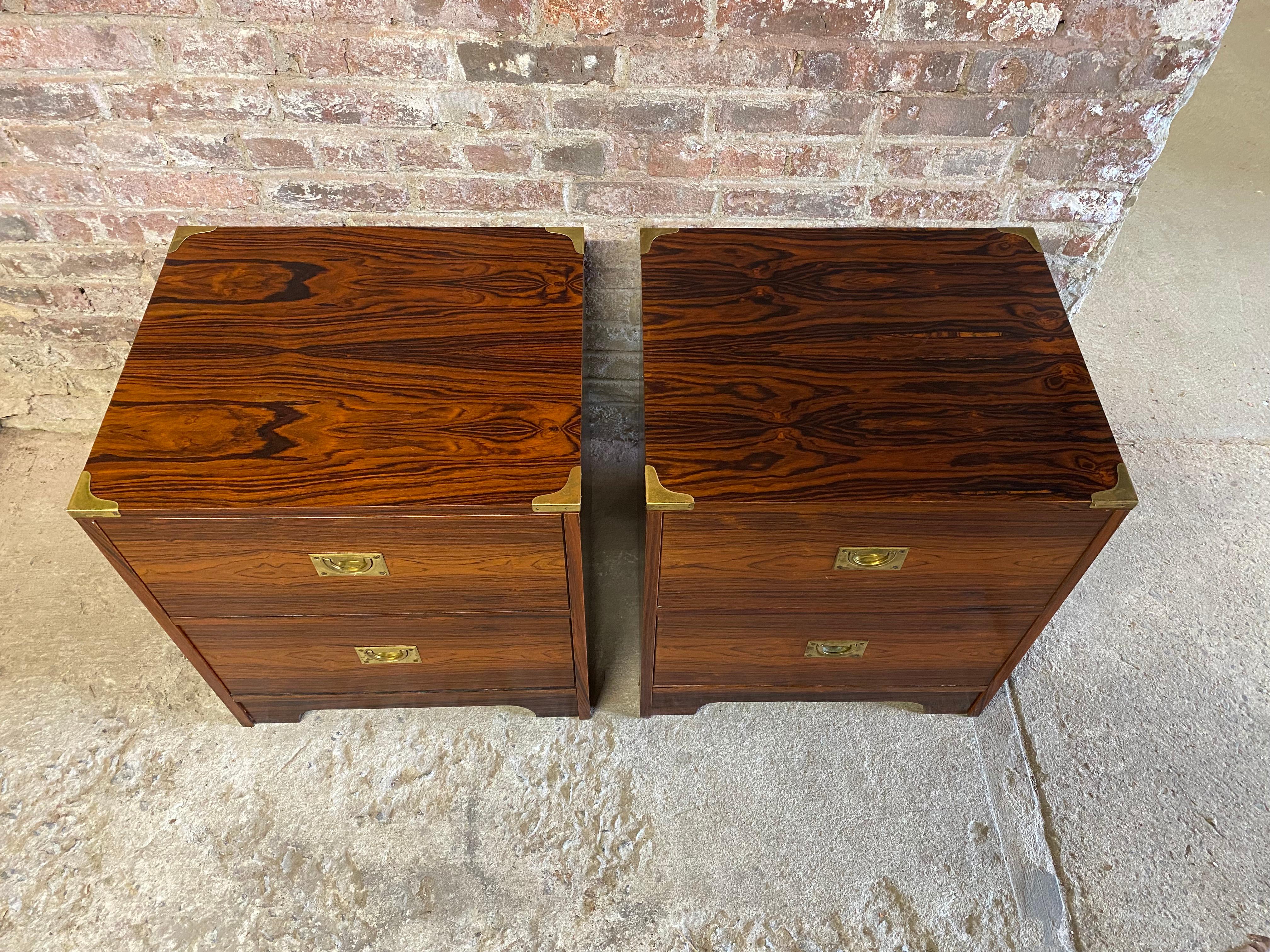 Brass Rosewood Campaign Style Night Stands, A Pair