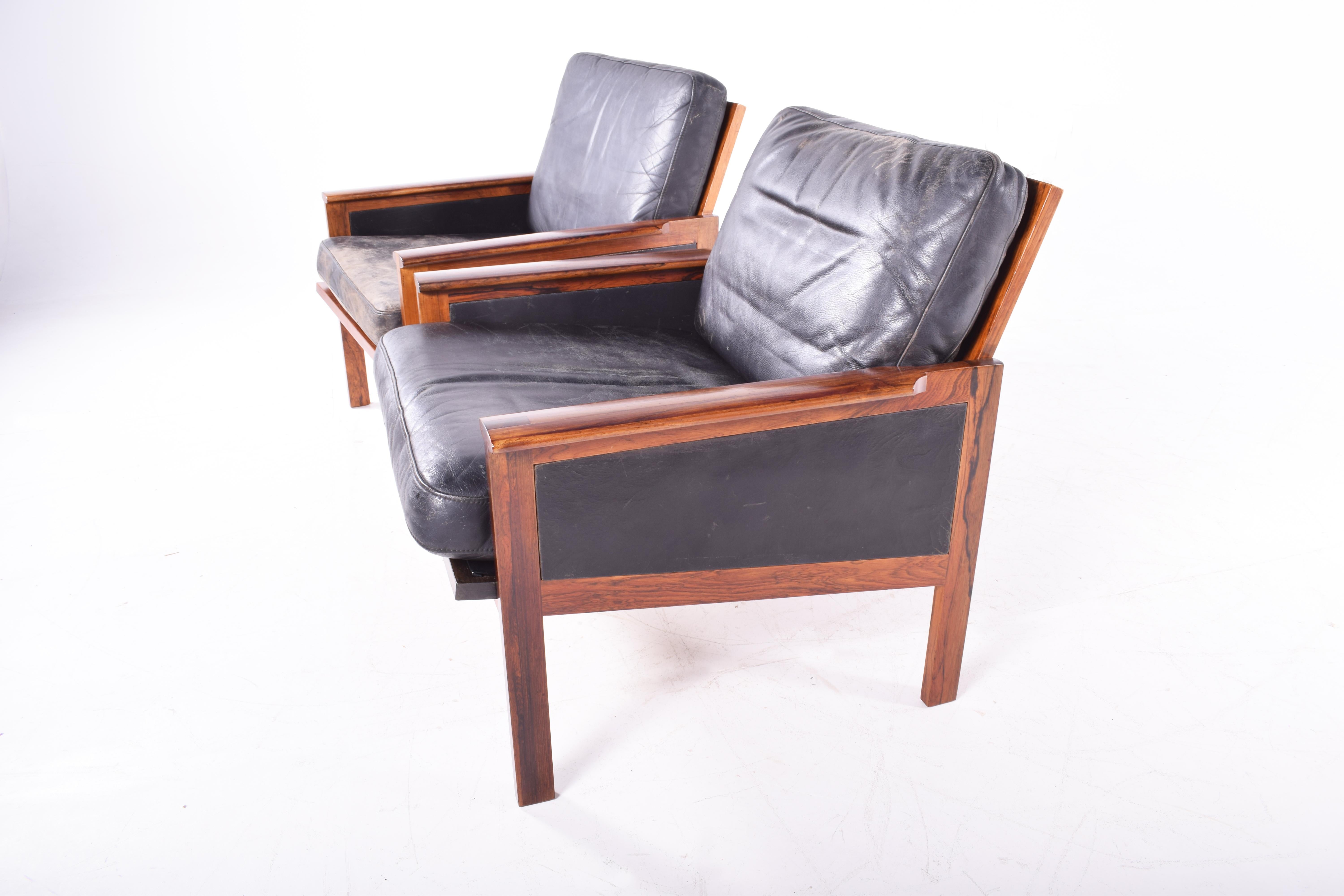 Leather Rosewood Capella Series Armchairs by Illum Wikkelsø for Niels Eilersen