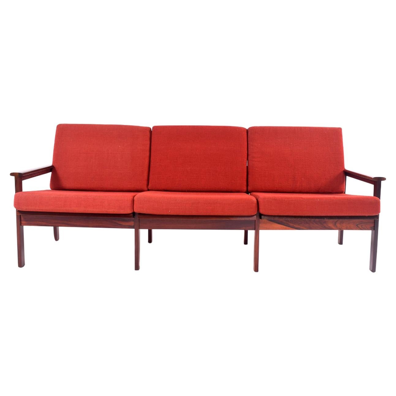 Rosewood Capella Three-Seat Sofa by Illum Wikkelso for Niels Eilersen