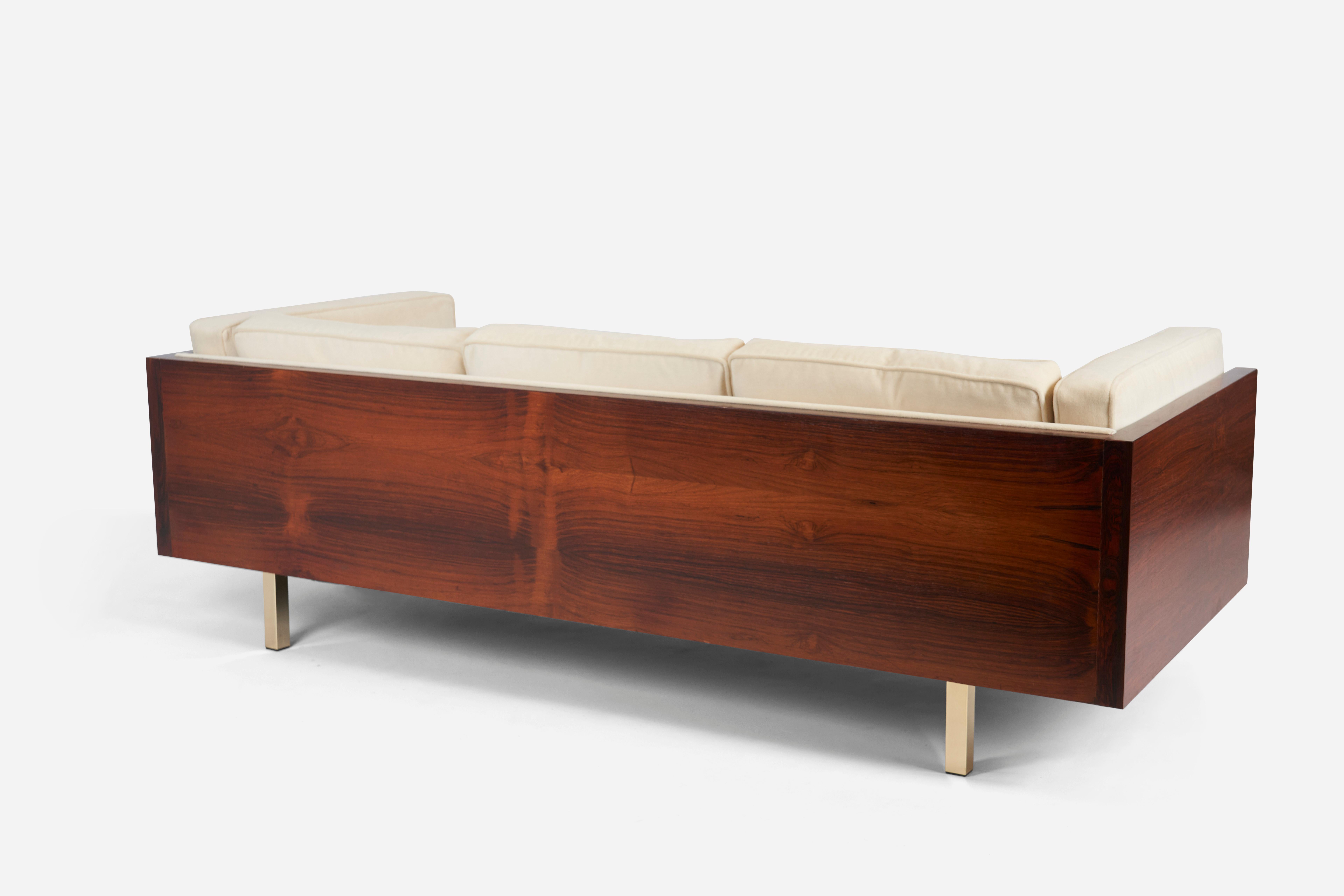 Mid-Century Modern Milo Baughman Rosewood Case Sofa Model #2165 on Brass Legs