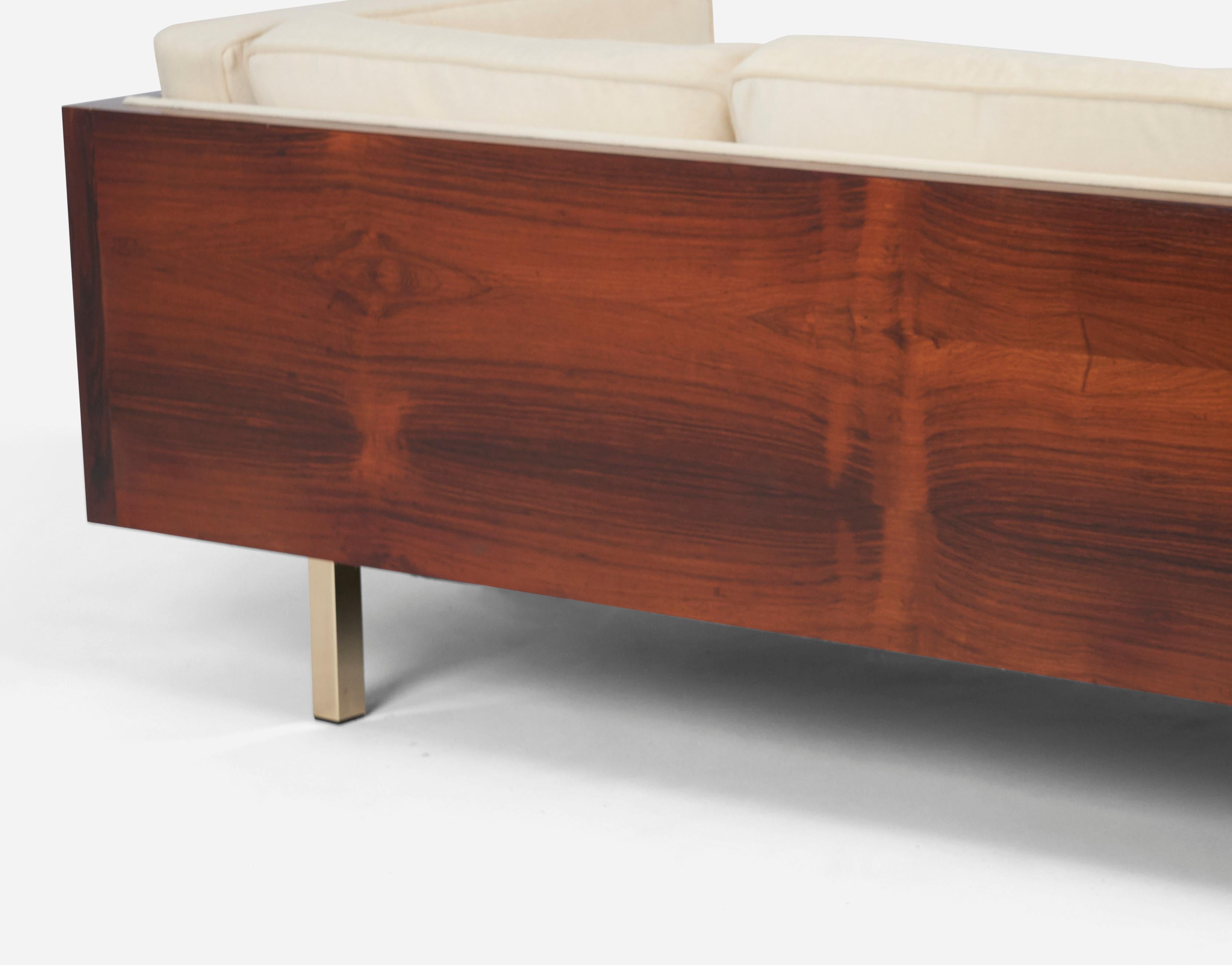 Leather Milo Baughman Rosewood Case Sofa Model #2165 on Brass Legs